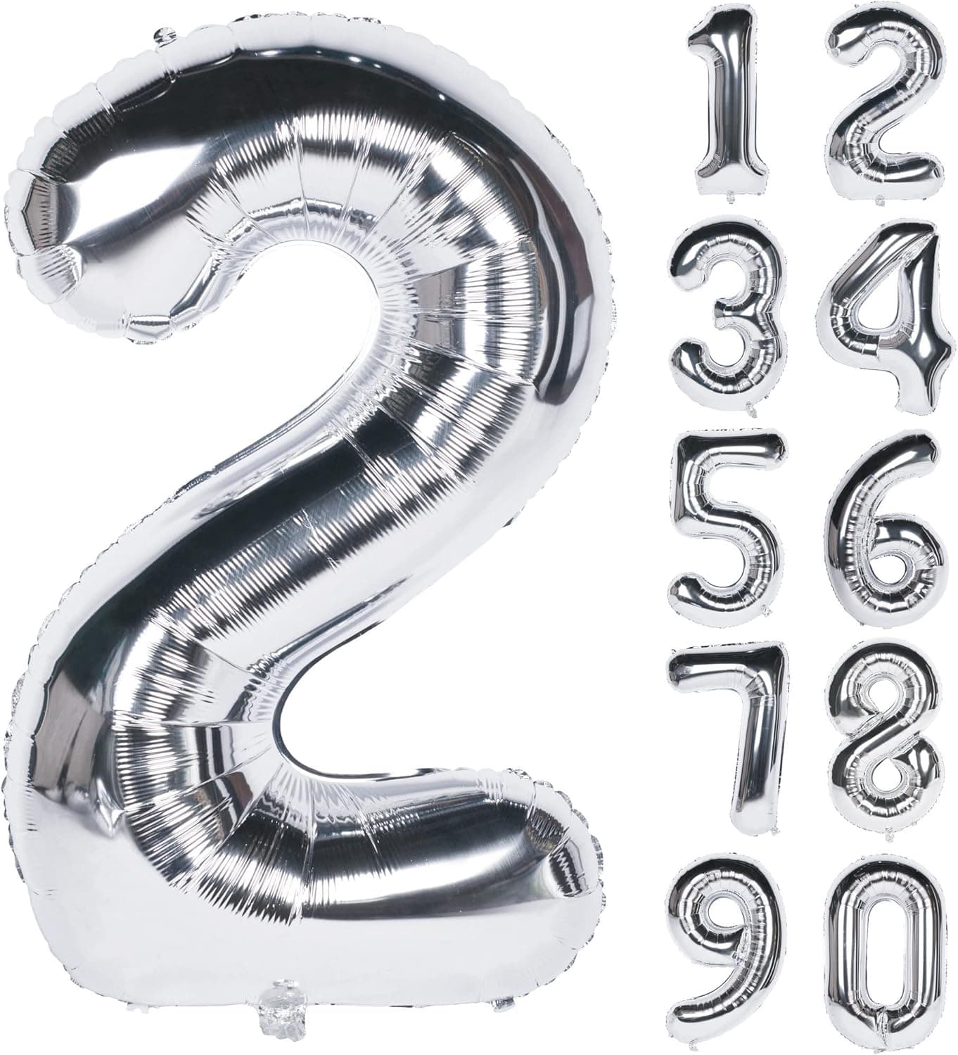 50 Inch Silver Number Balloons Large Big globos Digit numero Helium Foil Mylar Balloon Birthday Party Decoration (Silver 2)