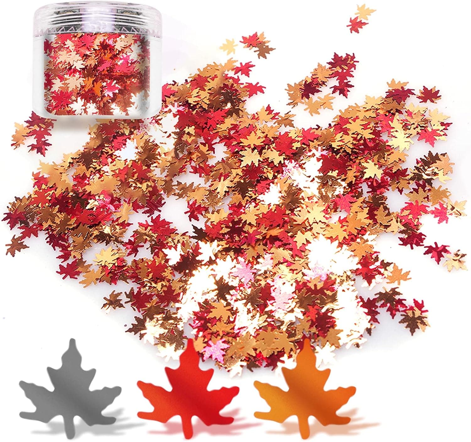 Laza Autumn Leaf Glitter, Fall Leaves Chunky Nail Glitter, Leaf Shaped Nail Art Sequin Flake Silver Copper Meteillc Red Mixed DIY Design Confetti for Decoration Festival - Maple