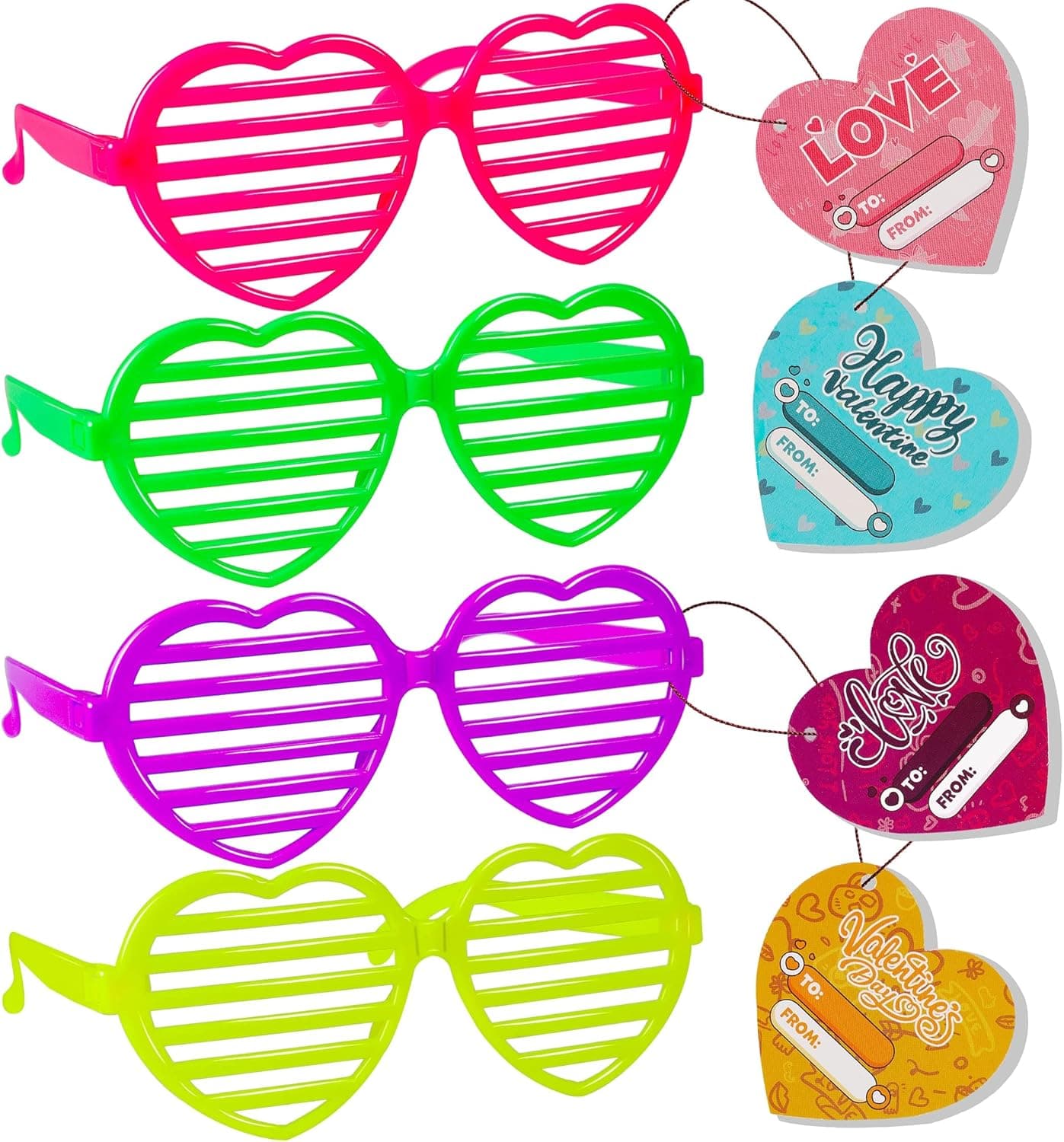 Lulu Home 32 Pcs Valentine's Day Heart Shaped Shutter Shade Glasses with Name Tags for Kids School Greeting Gifts Exchange, Classroom Prize Supplies, Kids Toys Party Favors