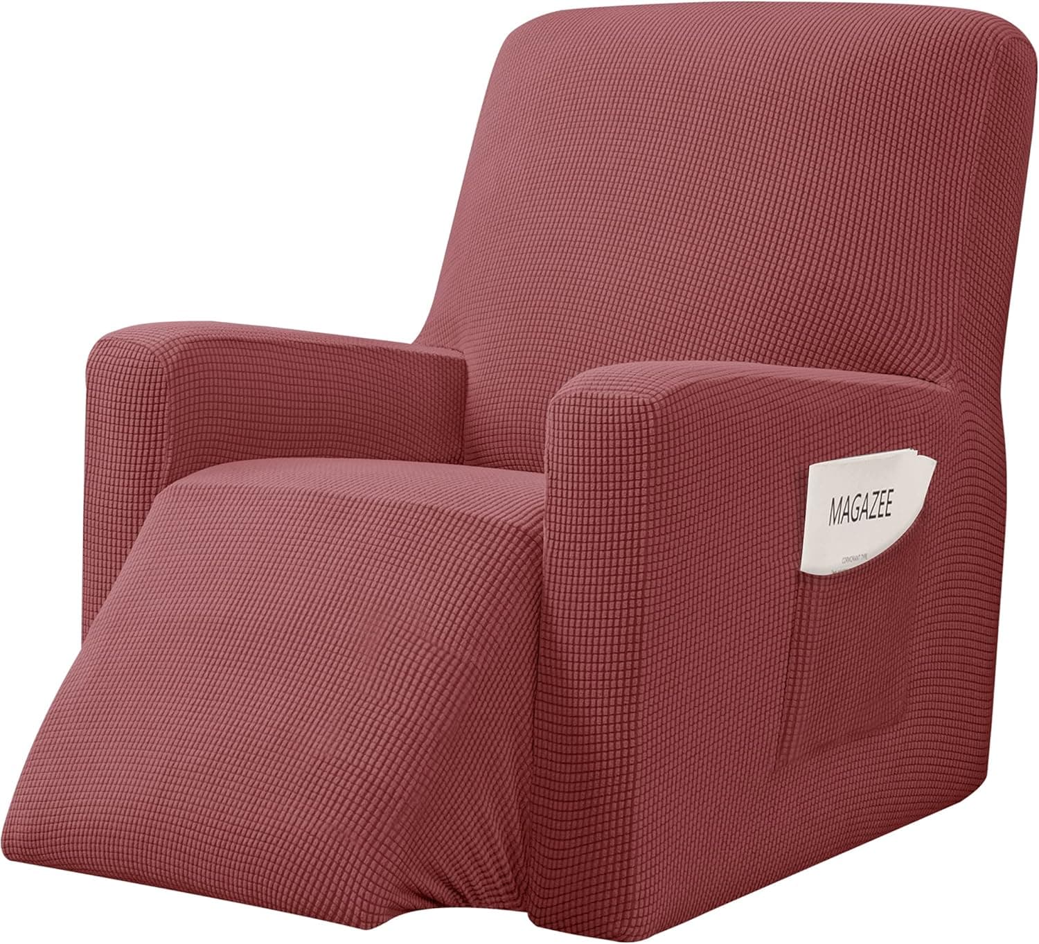 CHUN YI Stretchable Recliner Cover 1 Piece Jacquard Chair Slipcover with Elastic Band, Spandex Sofa Replacement with Side Pocket for Living Room(Coral Pink)