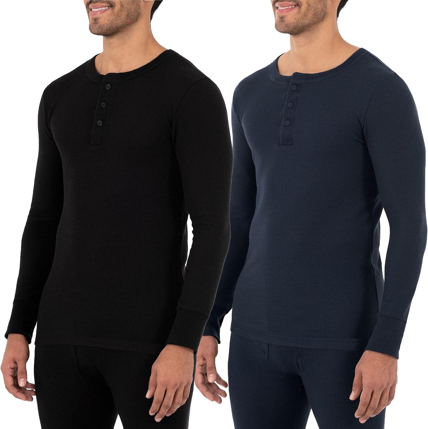 Fruit of the Loom Men's Recycled Waffle Thermal Underwear Henley Top (1 and 2 Packs)