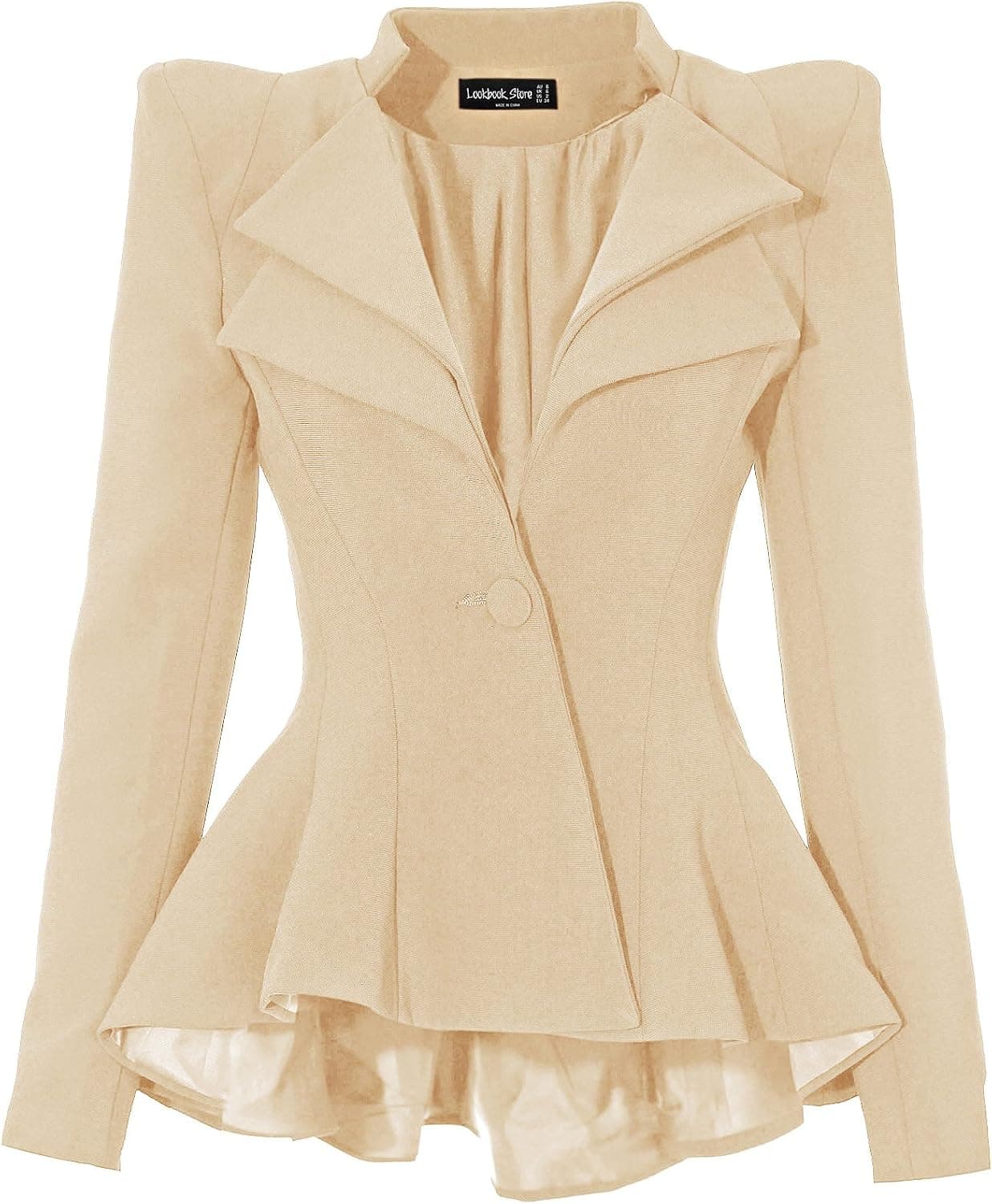 LookbookStore Women Double Notch Lapel Sharp Shoulder Pad Asymmetry Blazer