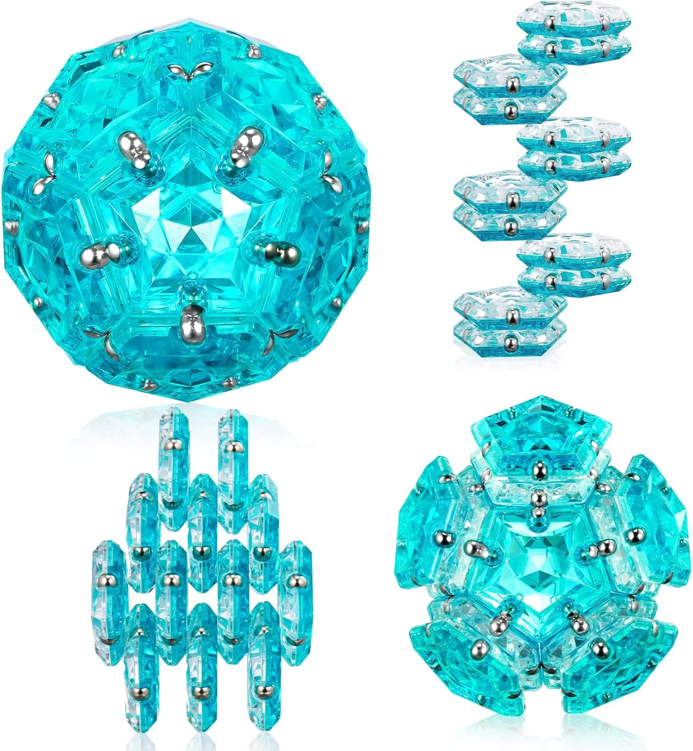 RoomyRoc Magnetic Fidget Sphere - Pentagons Magnets Balls - 12 Piece Set - Crystal Lake Blue - Magnet Fidgets Toy - Creativity Beyond Imagination, Inspirational, Recreational, Desk Toys for Adults