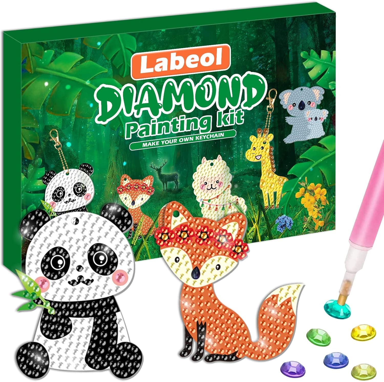Labeol Arts and Crafts for Kids Ages 8-12 - Creat Your Own GEM Keychains-5D Diamond Painting by Numbers GEM Art Kits for Kids Girls Toddler Crafts Age 6-7 6-8 10-12… (Animal)