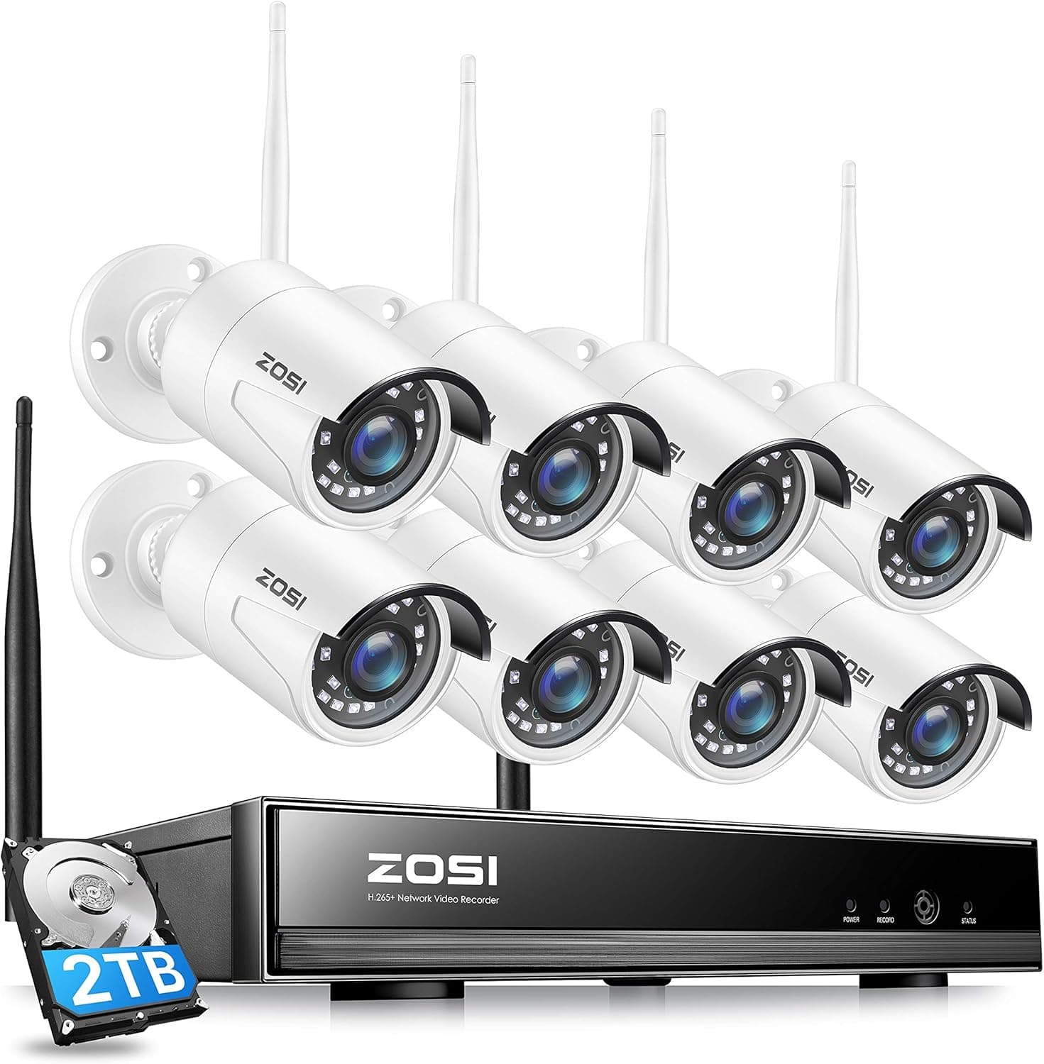 ZOSI 1080P 8CH HD Security Camera System 8Channel 1080P NVR 2TB Hard Drive and (8) HD 2.0MP 1080P Indoor/Outdoor Bullet IP Cameras 65ft Night Vision, Customizable Motion Detection