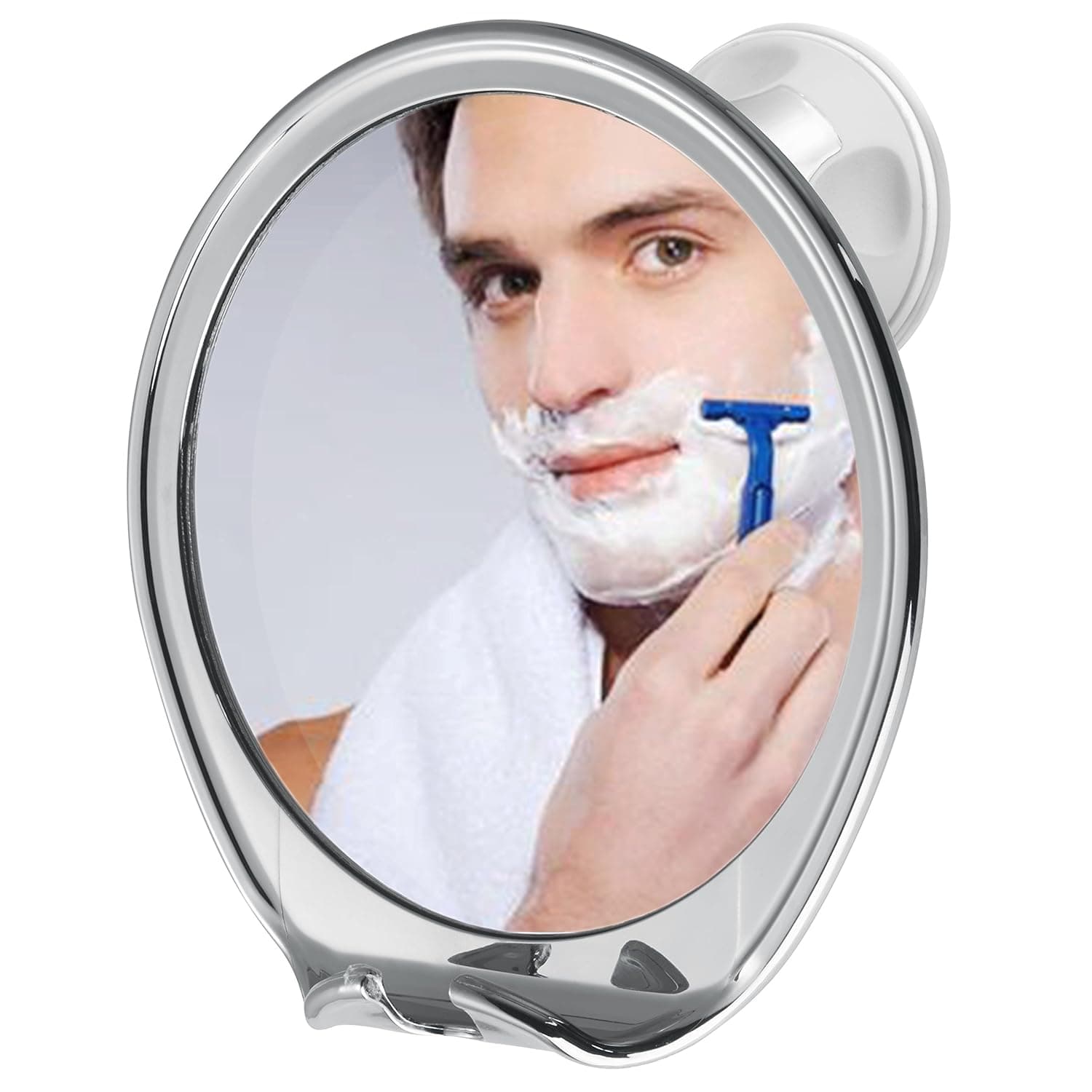 Fogless Shave Mirror for Shower Bathroom Shaving Mirror Fog Free Men's Makeup Mirror with Razor Support, 360 Degree Rotation Strong Locking Suction