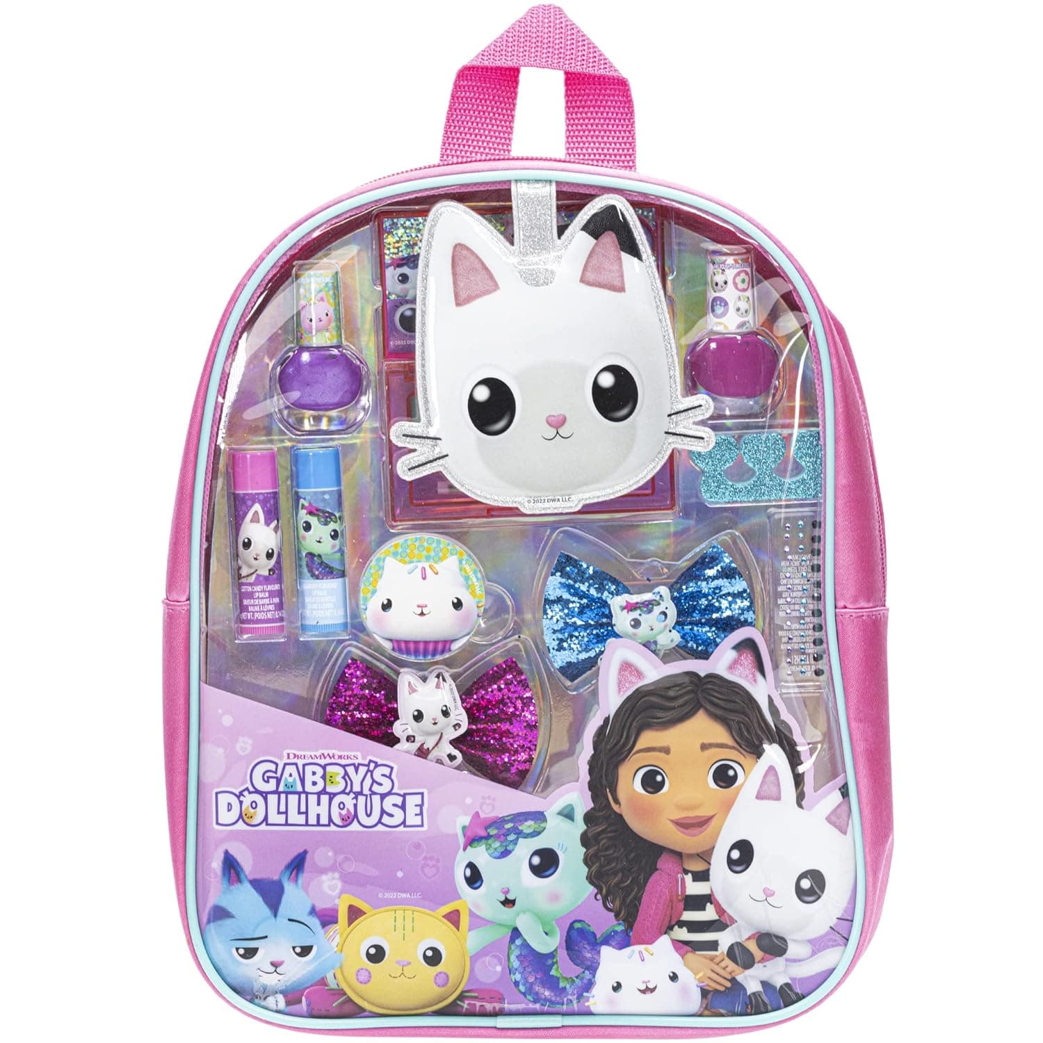 Gabby’s Dollhouse - Townley Girl Backpack Makeup Set Includes Lip Gloss, Lip Balm, Nail Polish, Nail Stickers, Hair Bows, Flip Up Mirror & more for Kids, Tween Girls, Perfect for Parties, Sleepover & Makeover, Ages 3+