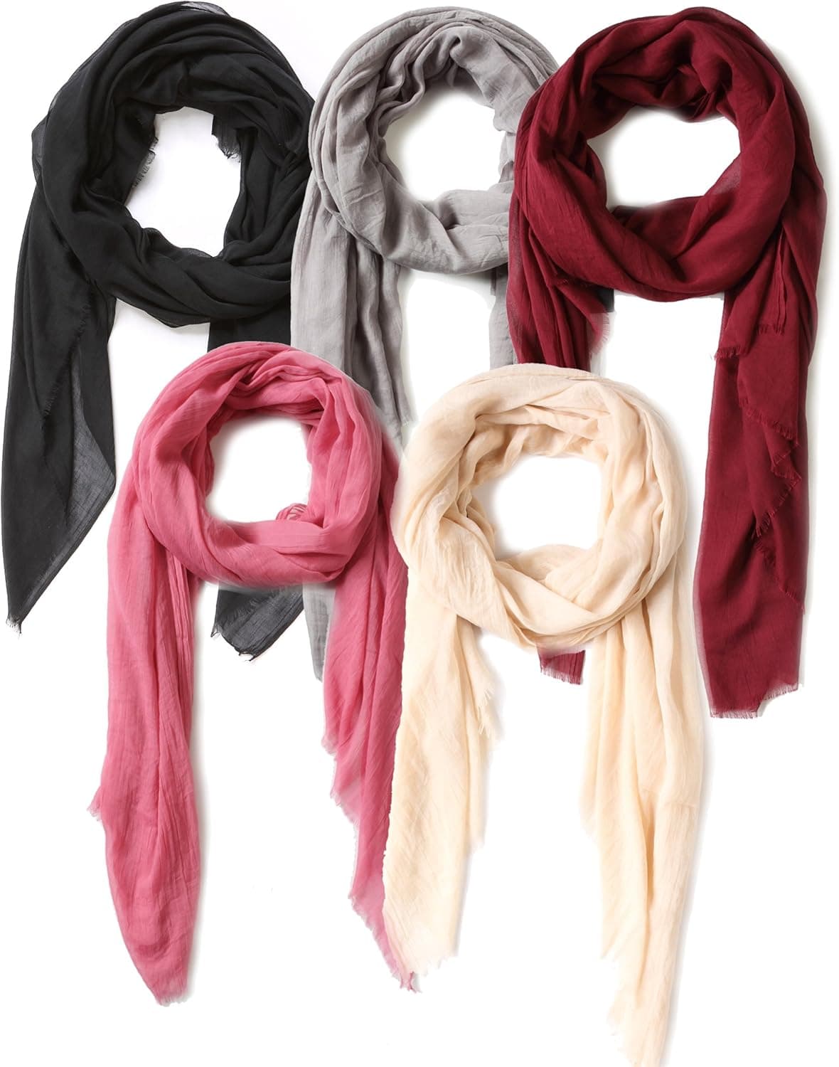EUPHIE YING Women Shawl Wrap Scarf Fashionable Scarf (Black+Dark Grey+FireBrick+Beige+pink)