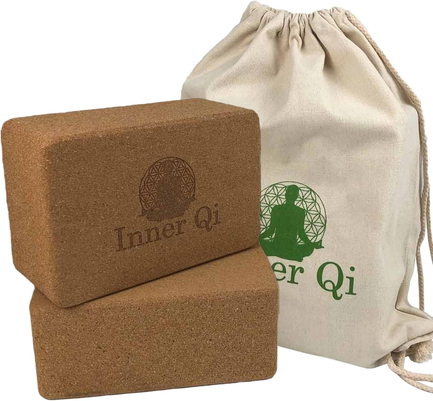 Cork Yoga Blocks 2 Pack - Cork Yoga Block Set with Carrying Bag by Inner Qi