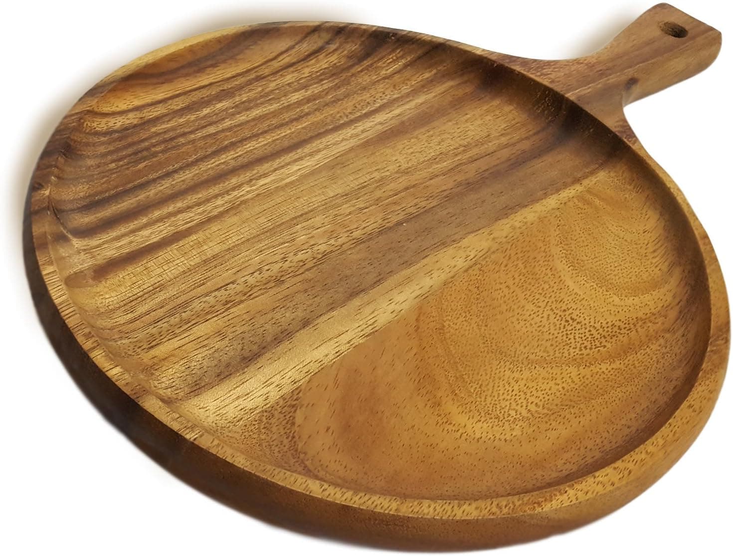 roro Acacia Wooden Round Serving Board | Paddle for Small Pizzas and Appetizers, 14 Inch Long with 10 x 10 Inch Tray area