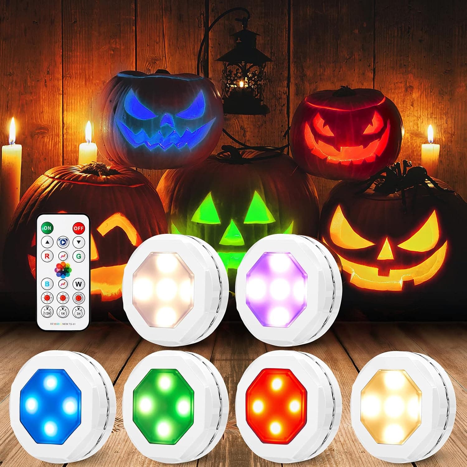 Litake Halloween Pumpkin Lights, Color Changing Jack-O-Lantern Lights with Timer,Remote Control Battery Operated RGB Pumpkin Lights for Halloween,6 Packs