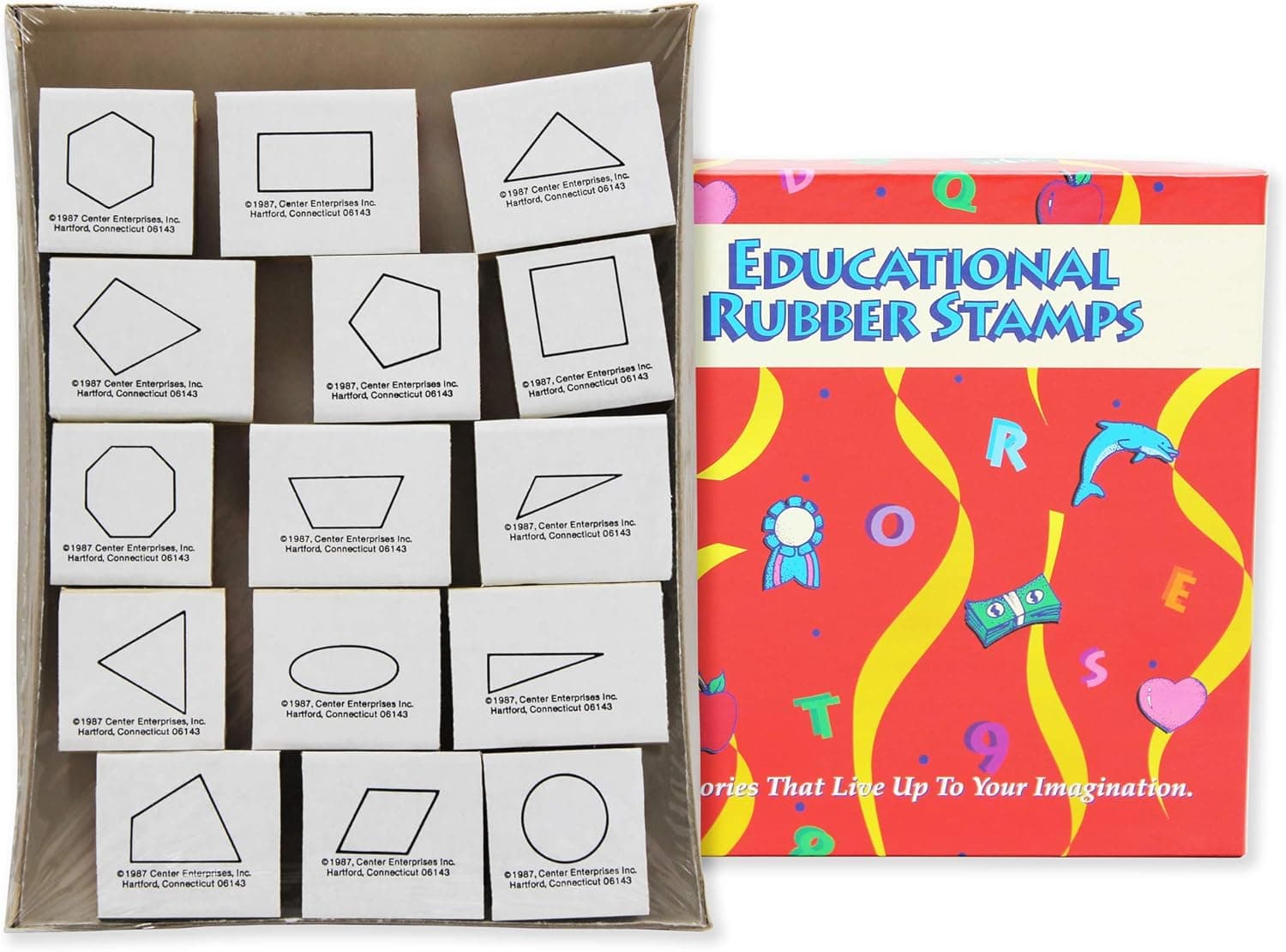 Ready 2 Learn Geometric Shape Stamps - 2D - Set of 15 - Wooden Stamps for Geometry and DIY Activities - Use for Flashcards, Worksheets, Homework and Scrapbooks