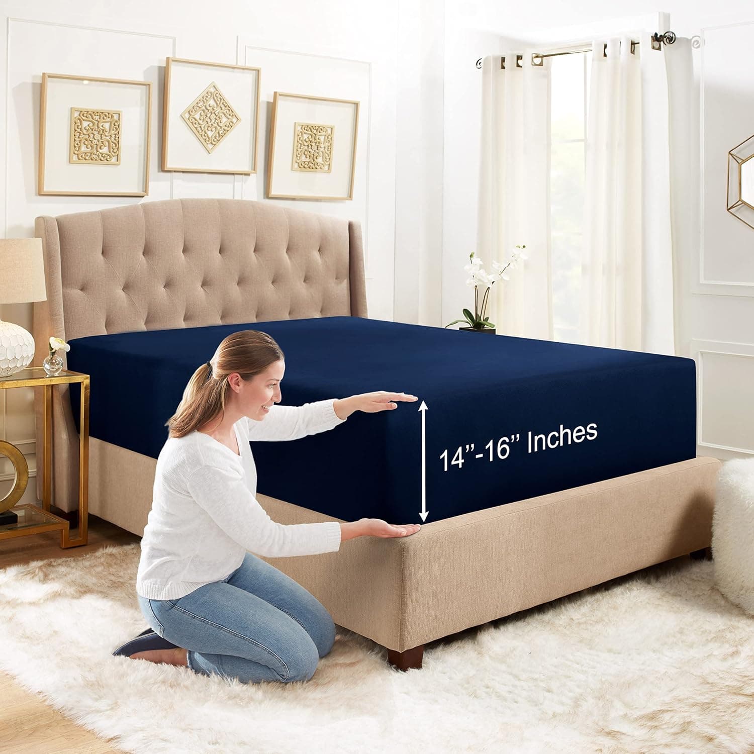 Empyrean Bedding California King Fitted Sheet - Premium Cal King Fitted Sheet Only - Moisture Wicking Fitted Sheet California King Fits Up to 16 Inches Deep Pocket - Fade Resistant - Navy Blue