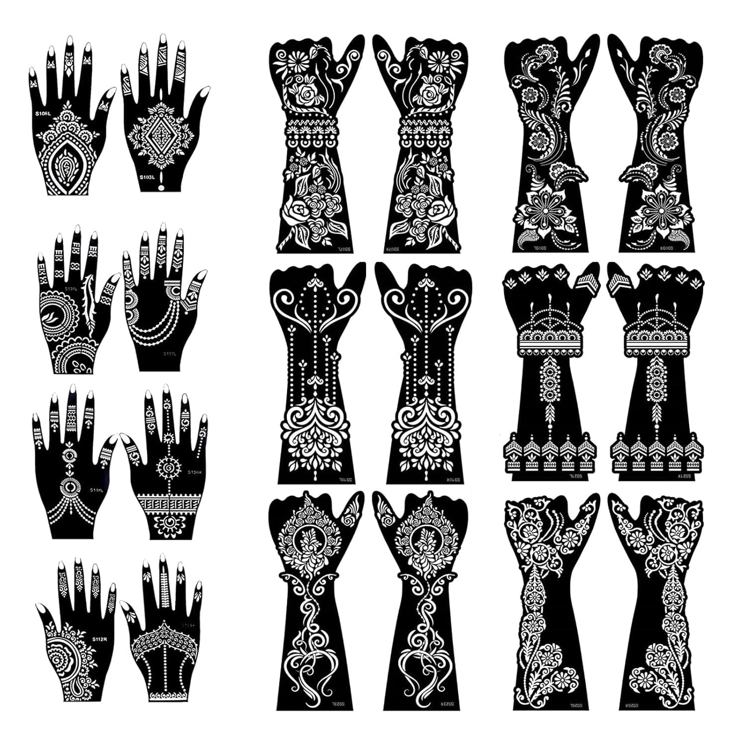 20 Sheets Large Henna Tattoo Stencils for Girls Woman Body Paint Indian Arabian Temporary Tattoo Arm Hand Templates Tattoo Stickers Kit