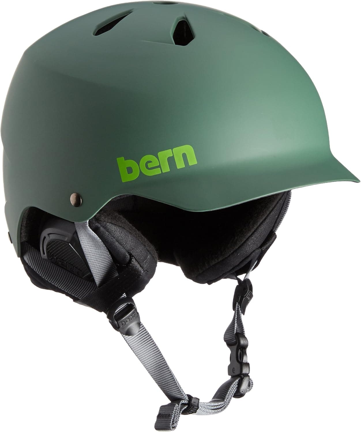 Bern Watts Thinshell w/ 8Tracks Audio Snow Helmet Matte Black/Black Cordova Mens (Leaf Green, S/M)