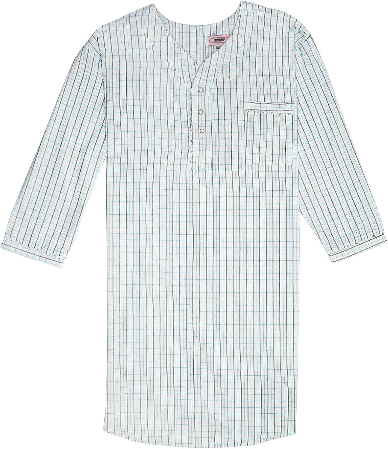 Men's Nightshirt Gown Long Sleeve Light Weight Cotton Poly