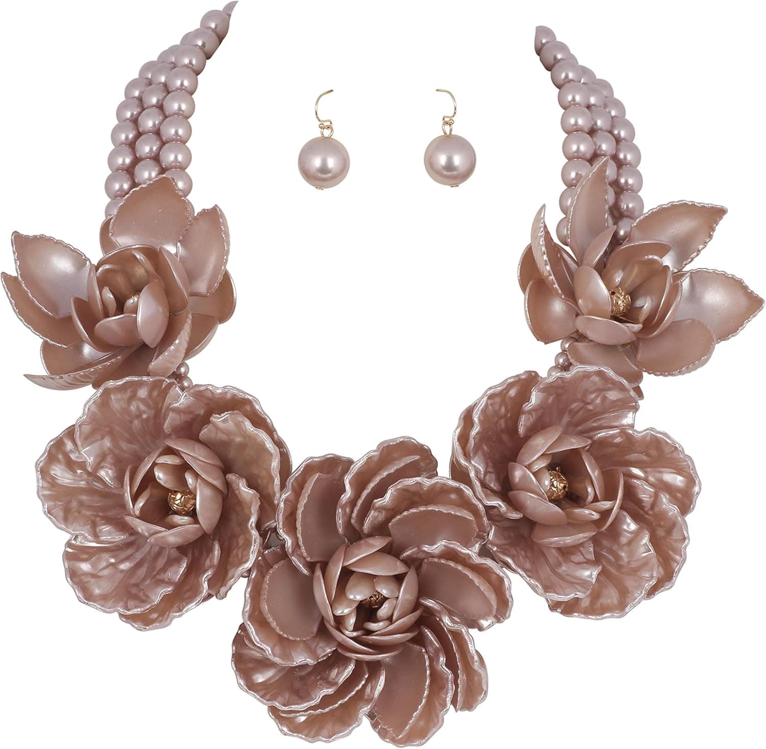 BOCAR Statement Big Pendant Pearl Flower Necklace Earrings Jewelry Set for Women