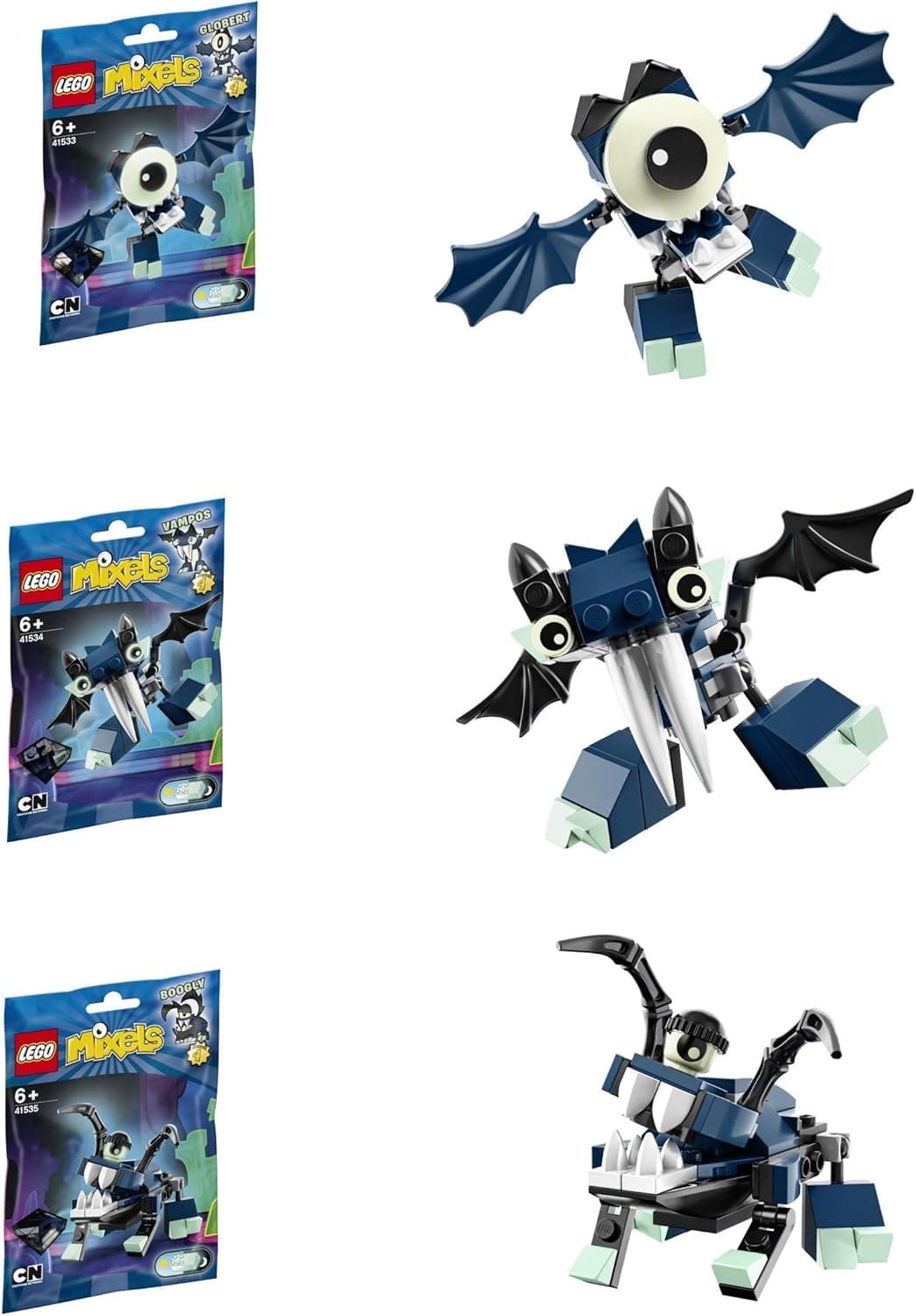 Lego, Mixels, Series 4 Bundle Set of Glowkies, Globert (41533), Vampos (41534), Boogly (41535)