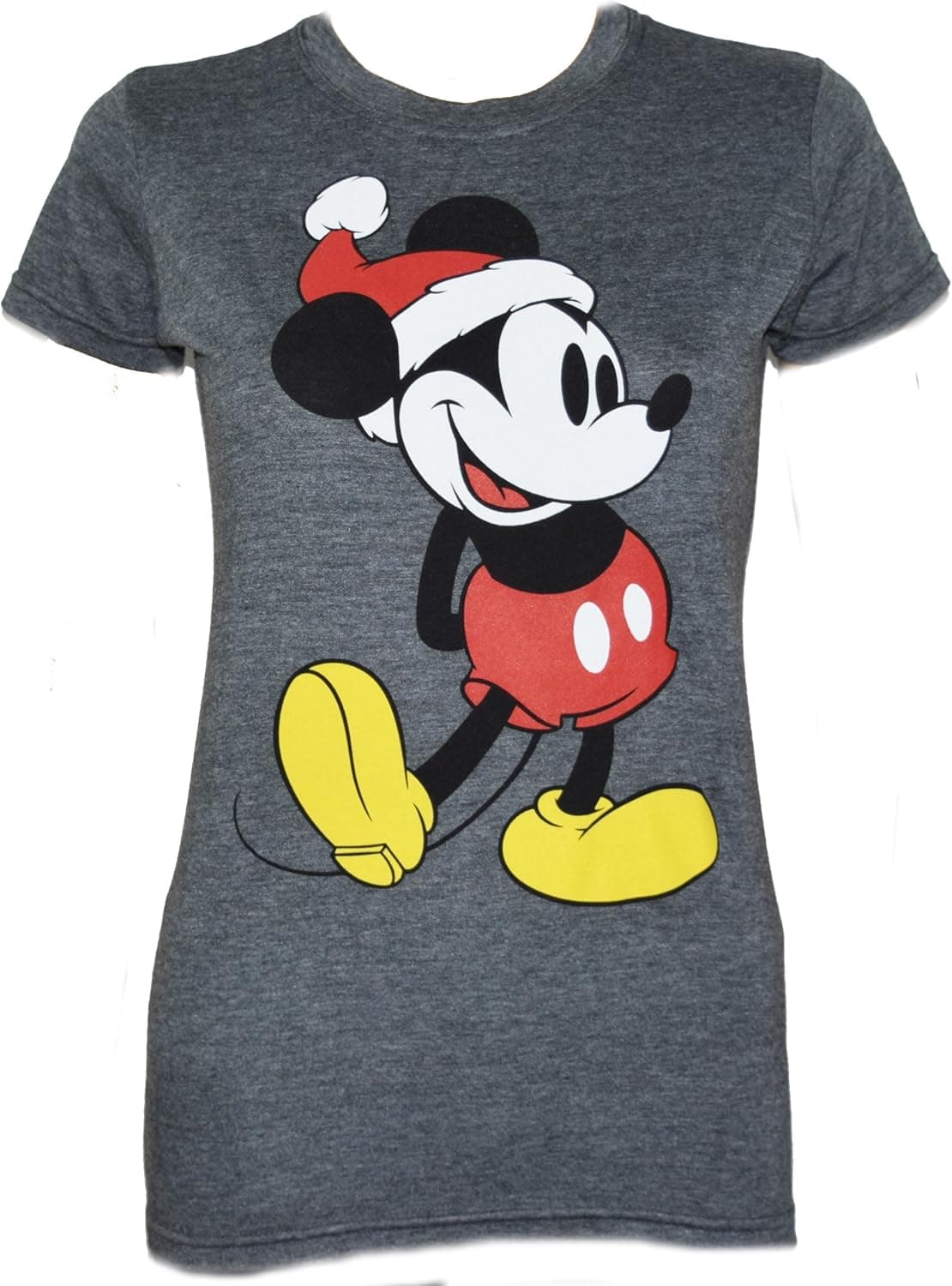 Disney Classic Christmas Mickey Mouse Standing T-shirt (Medium, Charcoal Heather)