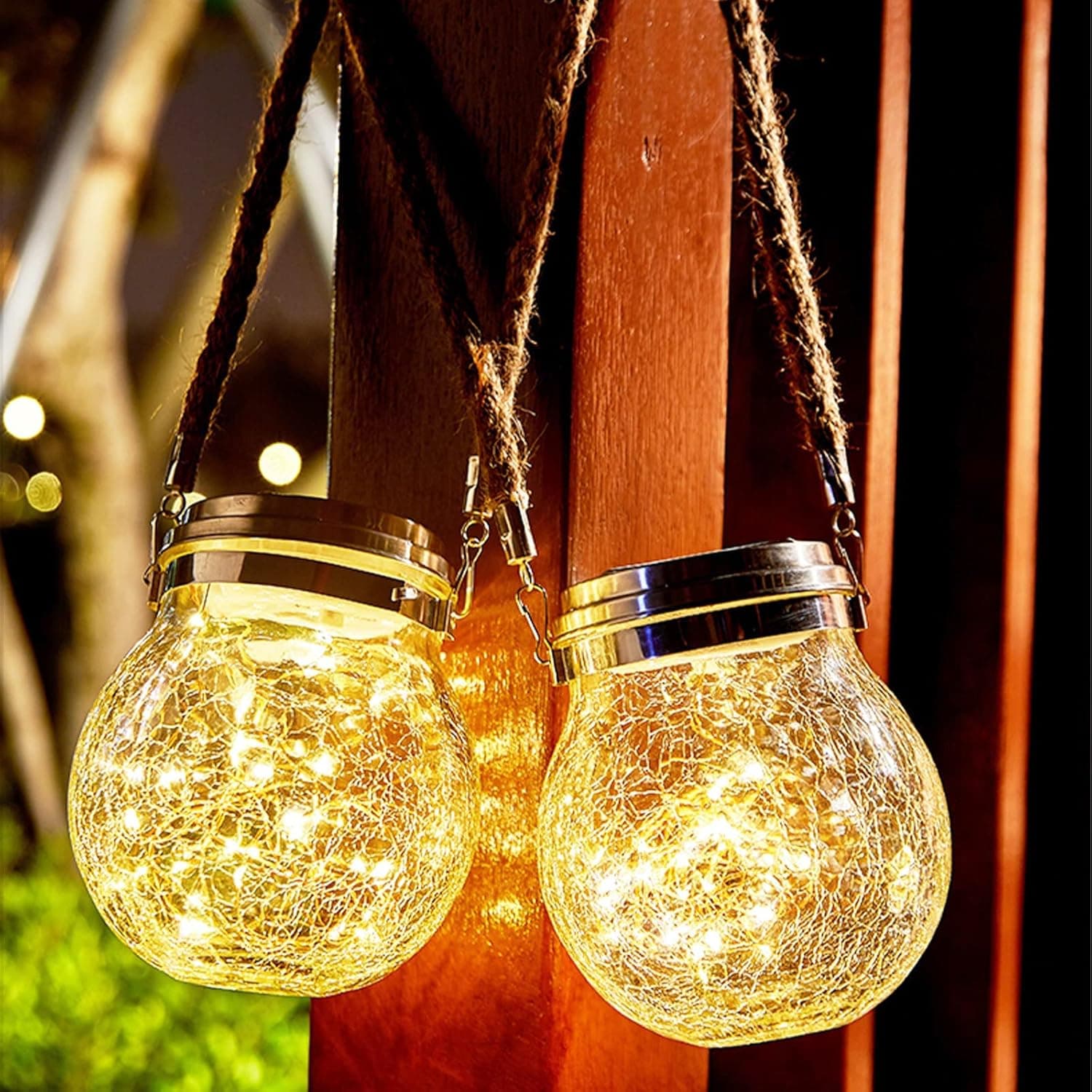 aboxoo Solar Light Hanging Lantern LED 2 Packs Solar Lights Crackle Glass Ball with Warm Light ,Waterproof Solar Powered Lanterns Decorative for Patio Garden Yard.