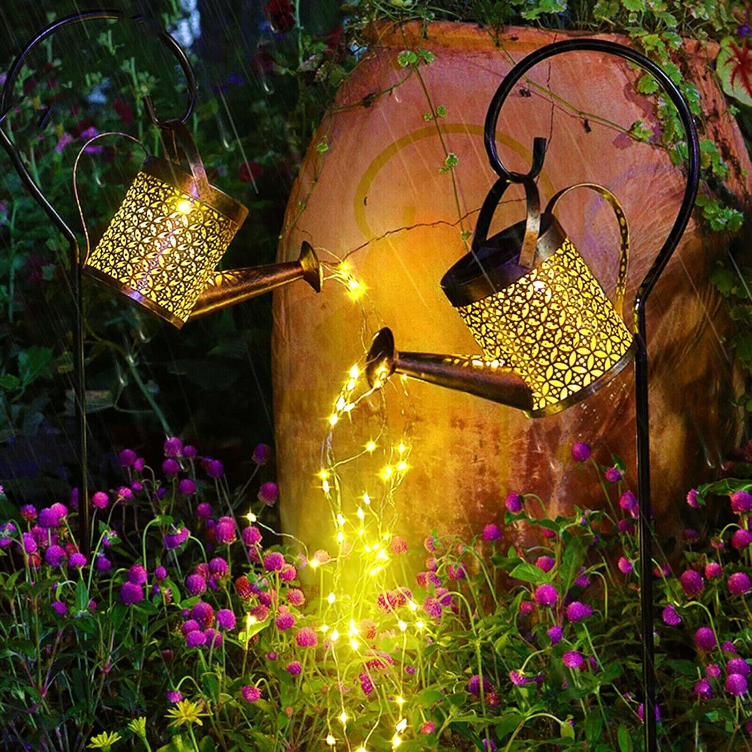yahukeny Outdoor Solar Garden LED Light Solar Powered Hollow Watering Can Lights Decoration Star Shower Garden Art LED Lamp for Garden Stake Pathway Yard Lawn Patio Landscape Decor, US75