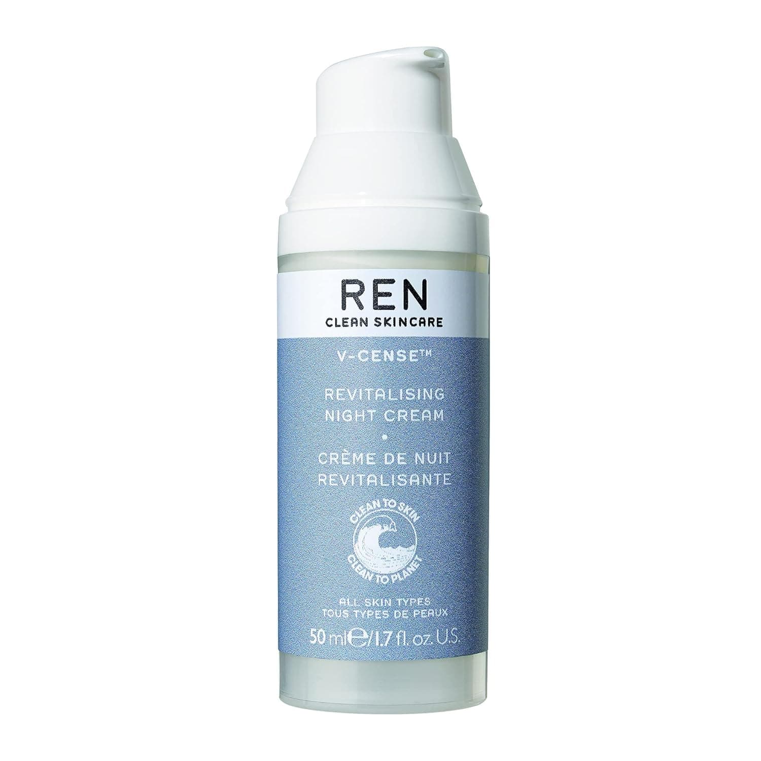 REN Clean Skincare - V-Cense Revitalising Night Cream - Overnight Anti-Aging Cream - Night Hydrating Cream for Face & Neck - Over Night Treatment Cream - Clean Skin Care Products, 1.7 Fl Oz
