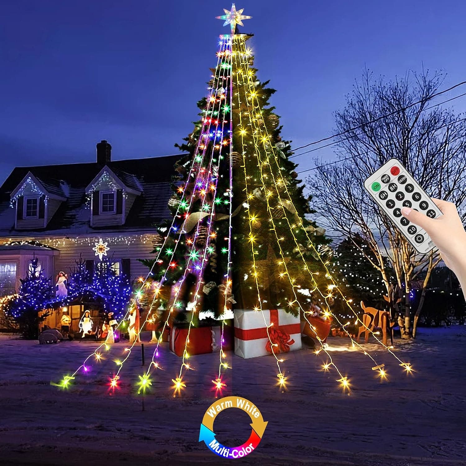 HENHUI Color Change Christmas Lights, 16.4Ft Dipper String Lights 320 LED 8 Modes Timer with 14'' Lighted for Holiday Festival (Dipper-Warm White & Multicolor) (YLS1000WD01)
