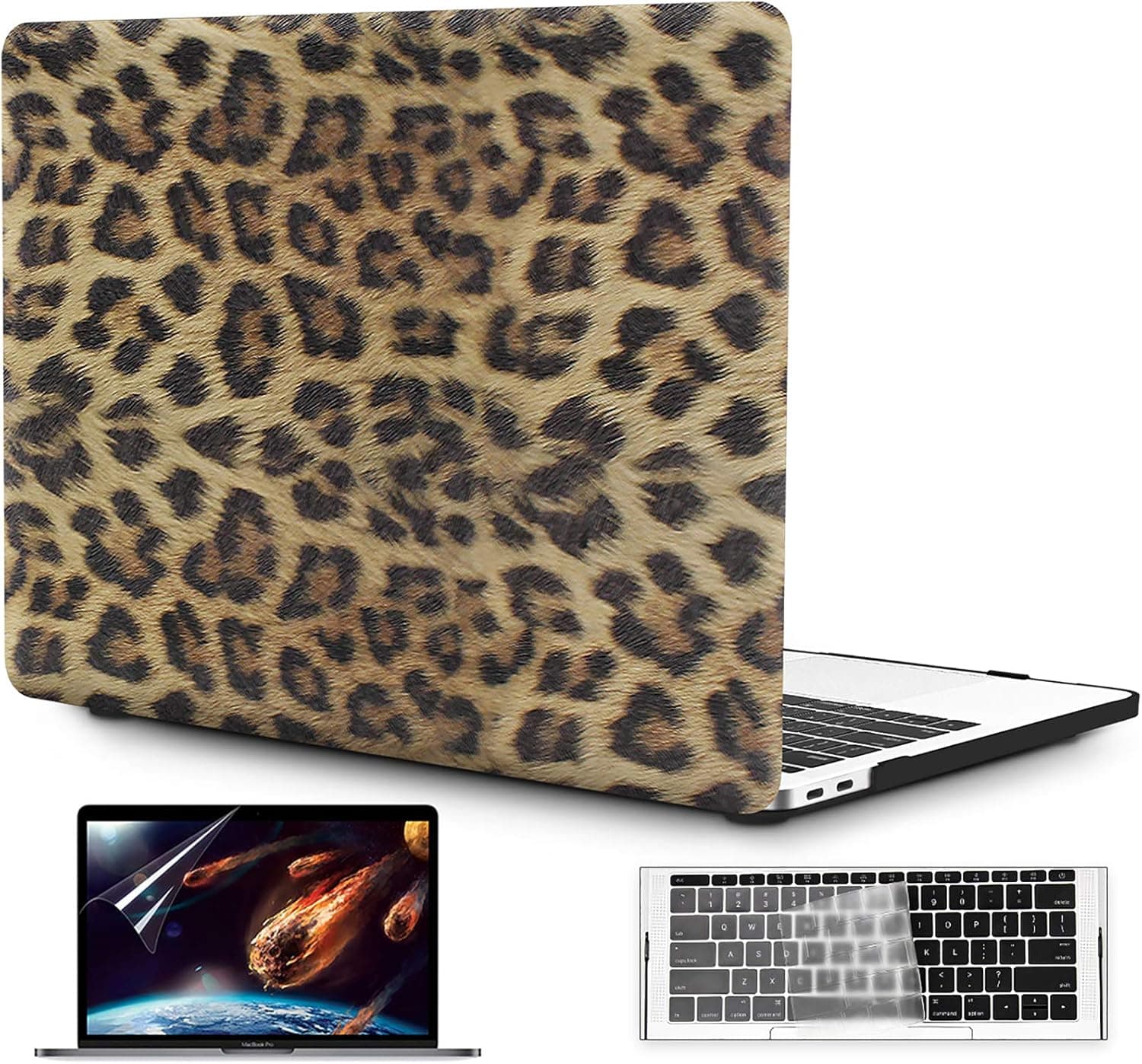 OneGet Laptop Case Compatible with MacBook Pro 13 inch Case 2016 2017 2018 2019 Release A2159 A1989 A1706 A1708 PU Leopard Print PU Leather Hard Shell Case&Keyboard Cover&Screen Protector (8151)