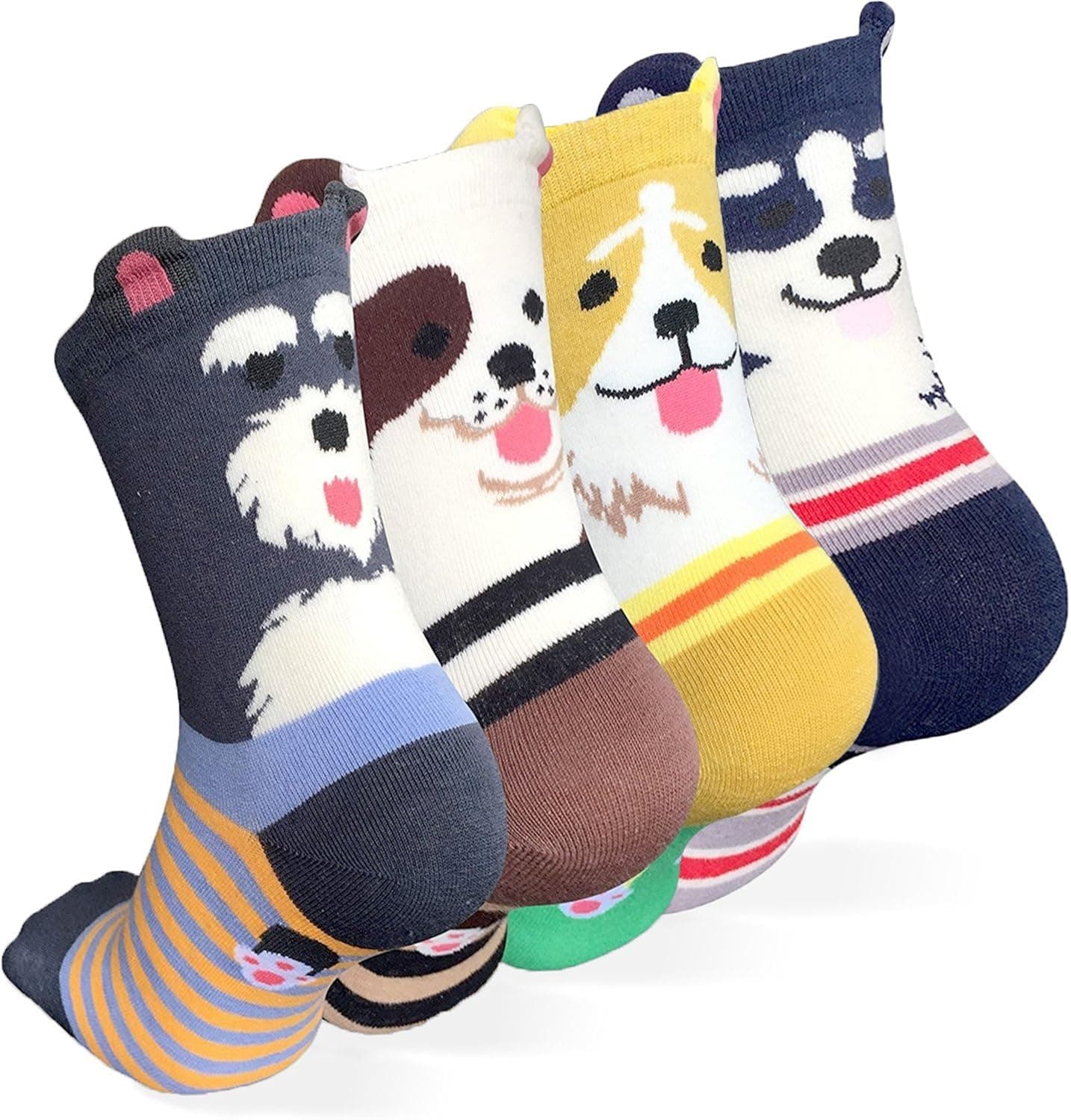 OKIE OKIE Womens Cat Socks - Crazy Cute Animal Dog Owl Print Crew Novelty Fun Funny Gifts (Animal - Dog Ringle 4pcs)