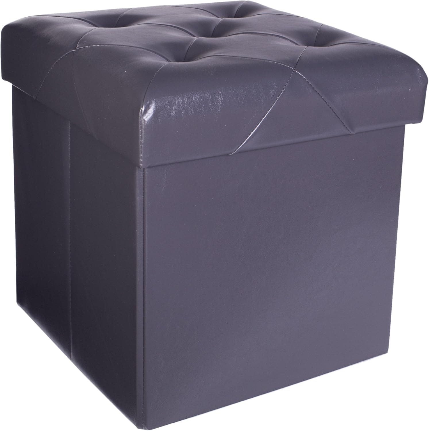 Red Co. Premium Faux Leather Folding Cube Storage Ottoman with Padded Seat, 15" x 15" - Charcoal