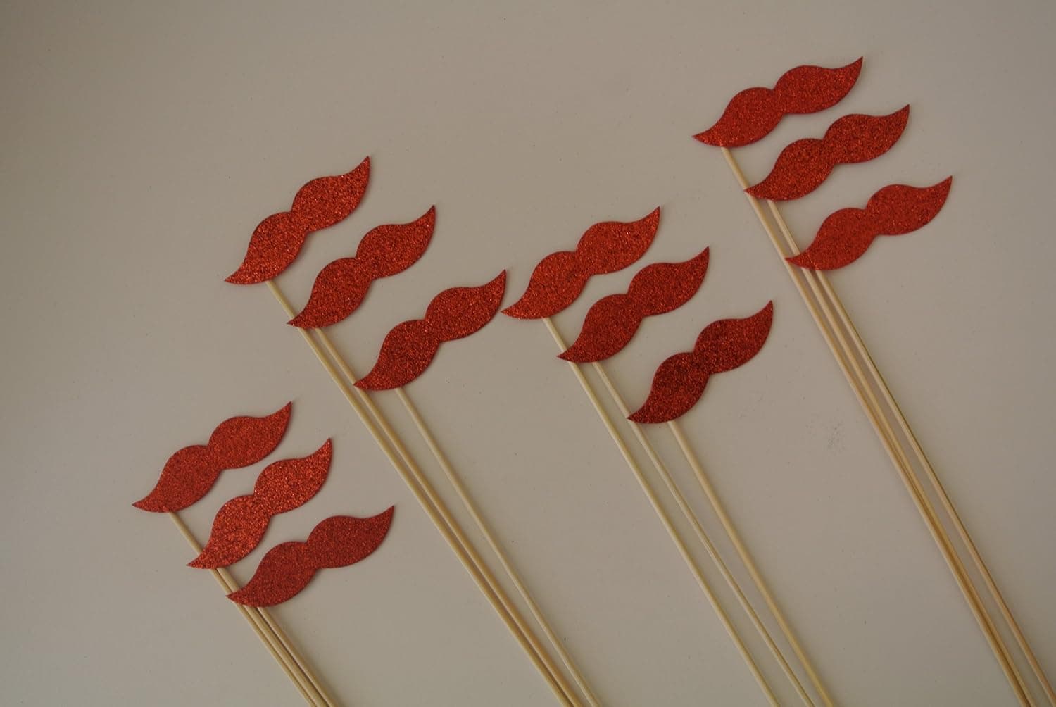 12 Pc Photo Booth Party Props Mustache on a Stick Xmas Red Glitter Foamy