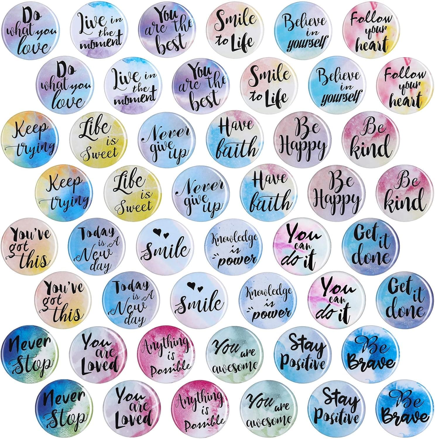 Inspirational Magnets Watercolor Round Motivational Magnets Inspirational Quote Refrigerator Magnets Cute Magnets with Quotes Encouragement Magnets for Locker Whiteboard(Classic Style,48 Pieces)