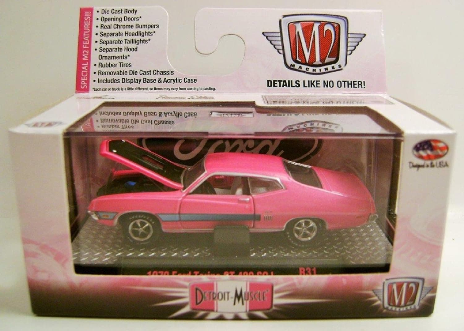 M2 Machines Pink Breast Cancer Awareness 1970 Ford Torino GT 429 SCJ R31 (15-43) Rare Car