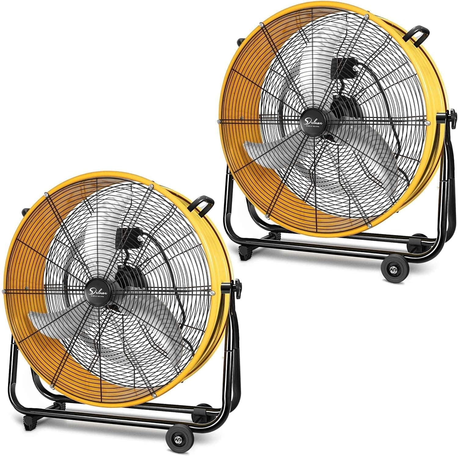 Simple Deluxe 24 Inch Heavy Duty Metal Industrial Drum Fan, 3 Speed Air Circulation for Warehouse, Greenhouse, Workshop, Patio, Factory and Basement - High Velocity, Yellow