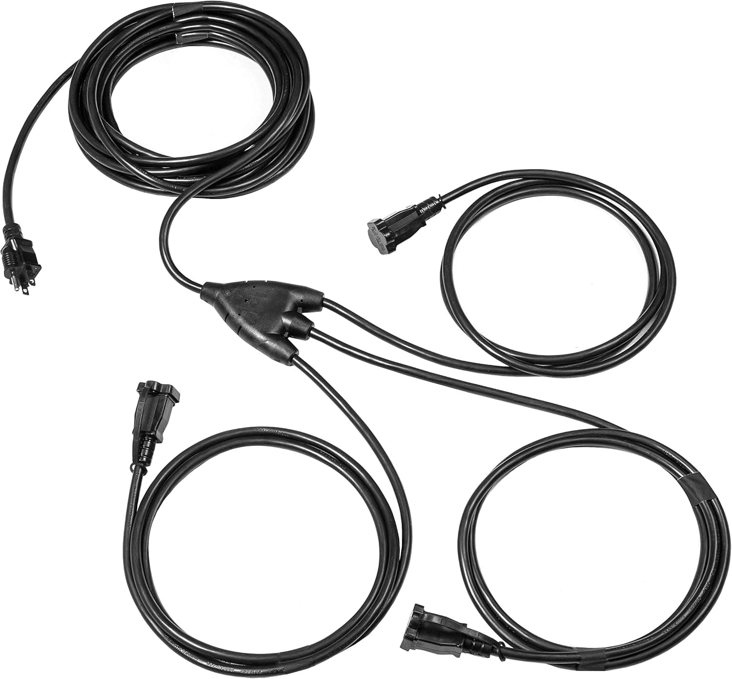 1 to 3 Extension Cord Splitter - 6 Foot Black Power Cord Splitter - 16/3 SJTW Outdoor Outlet & Plug Splitter Cable