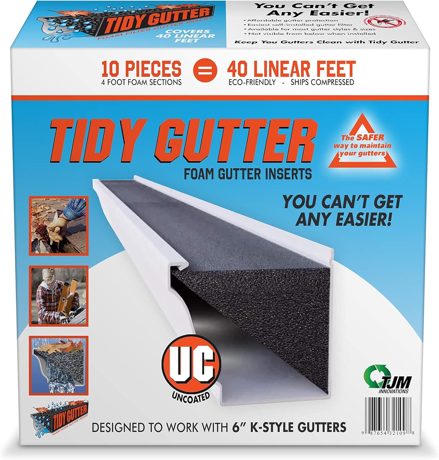 Tidy Guttter TGK640-1 K-Style Foam Gutter Guard, 6-Inch, UC-Uncoated