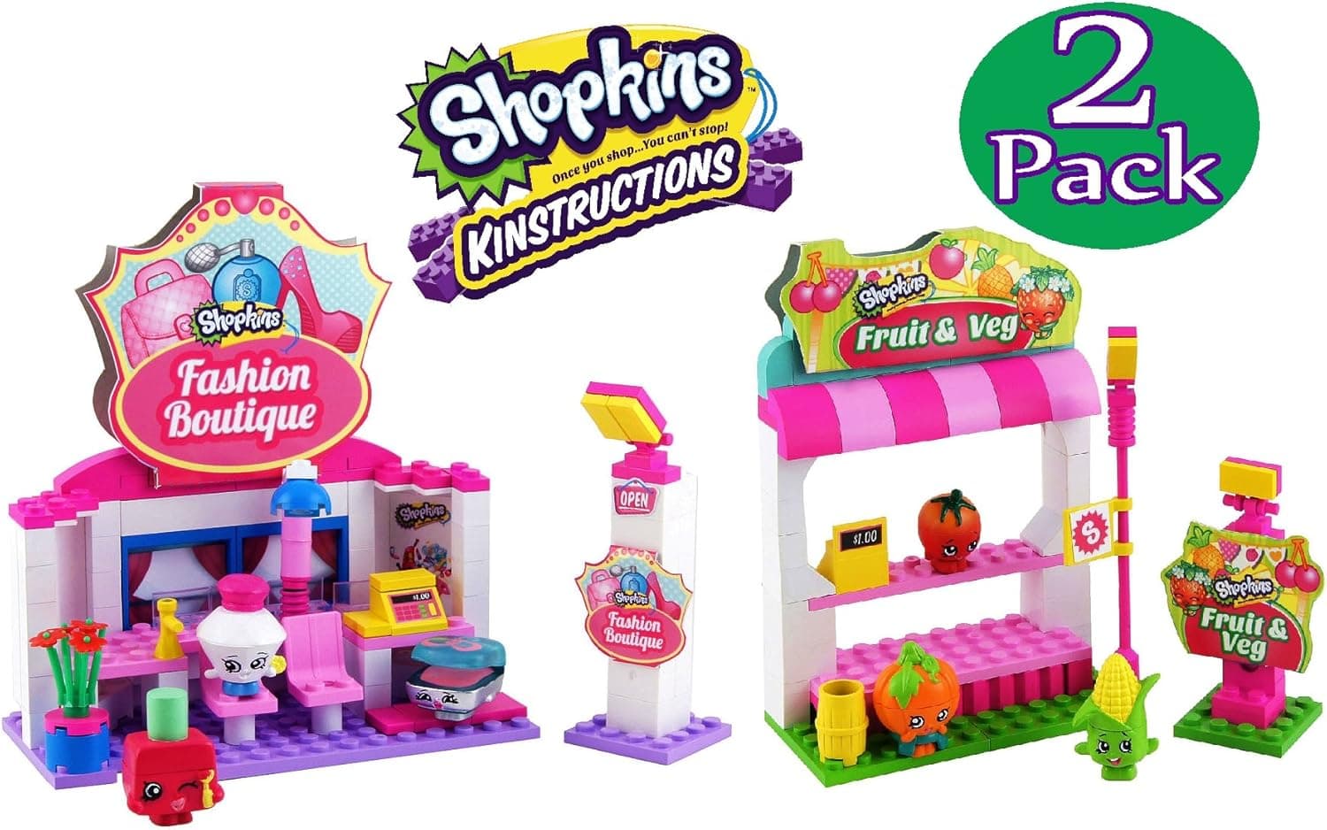 Shopkins Kinstructions Fashion Boutique and Fruit & Vegetable Stand Complete Bundle - 2 Pack
