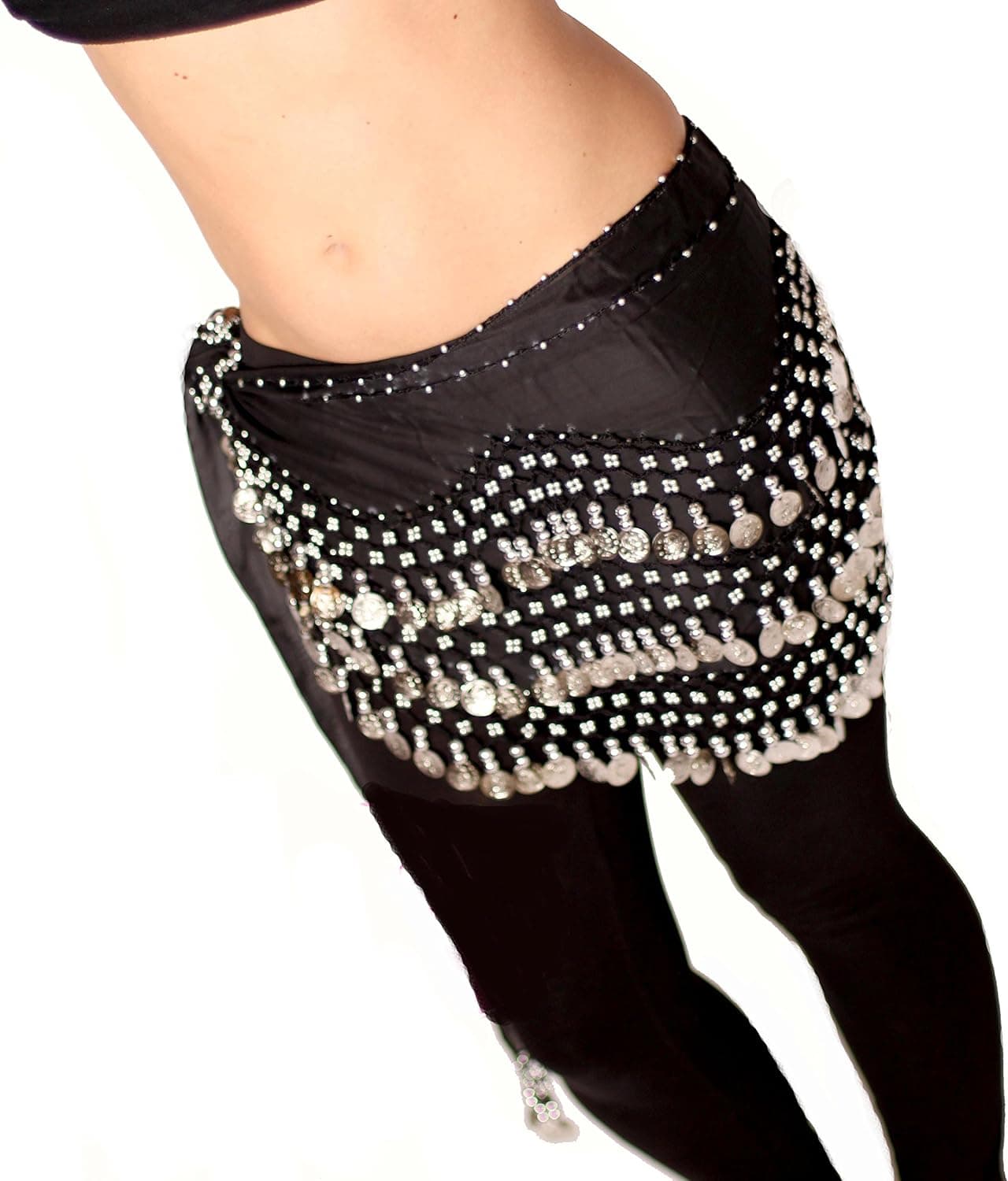 BellyScarf-Jinglies Women’s Belly Dance Hip Scarf Skirt with Chiffon Coins