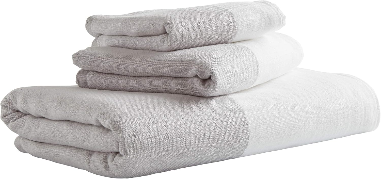 Amazon Brand – Rivet Contemporary Striped Cotton Bathroom Towel Set, Set of 3, Grey