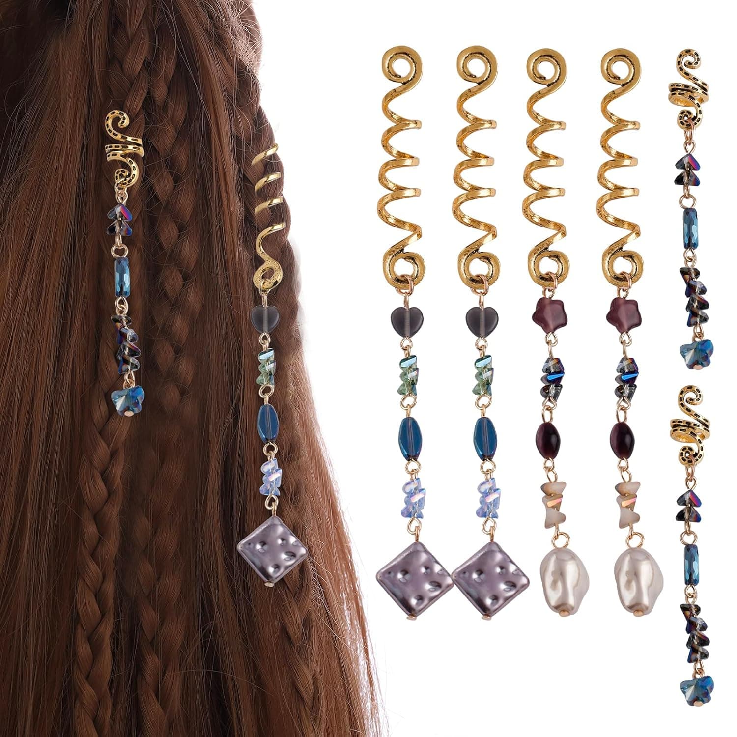 FRDTLUTHW Crystal Tassels Hair Jewelry for Braids, Pendant Loc Accessories Hair Charm for Women Girls(pack of 6)