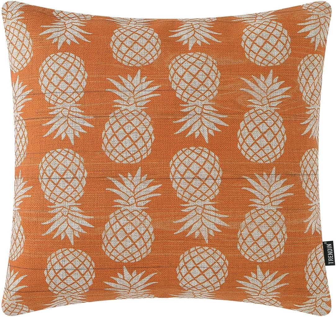 TRENDIN Pineapple Throw Pillow Covers 18x18 Inch Summer Decoration for The Home Decorative Cushion Case Motif Pillowcase for Couch Sofa Square Orange PL910TR