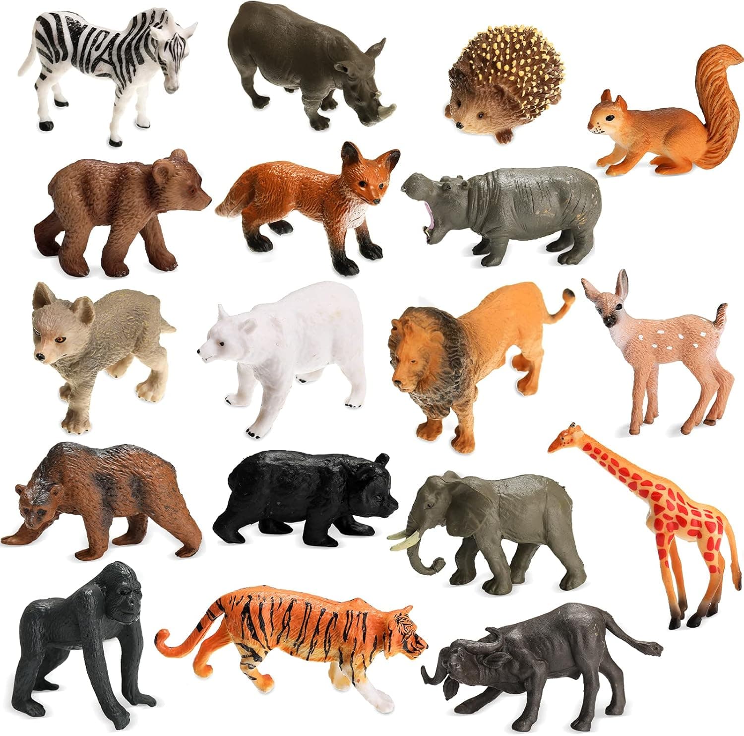 18 Pieces Tiny Safari Animal Figures Toy Forest Animals Baby Figures Woodland Creatures Figurines Realistic Jungle Zoo Animal Figurines for Cake Toppers, Party Supplies, Boys and Girls Favors