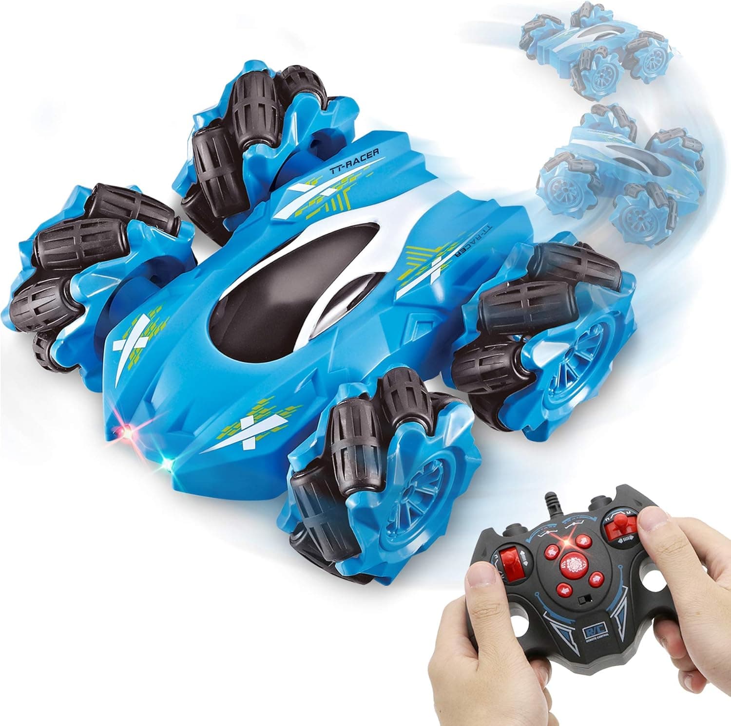 SUPERHIGH Remote Control Car for Boys, RC Stunt Cars Double Sided 360°Rotating 45°Drift, 4WD, Remote Control Truck with Headlights, Gifts for Kids Age 8-16 Year Old, Blue