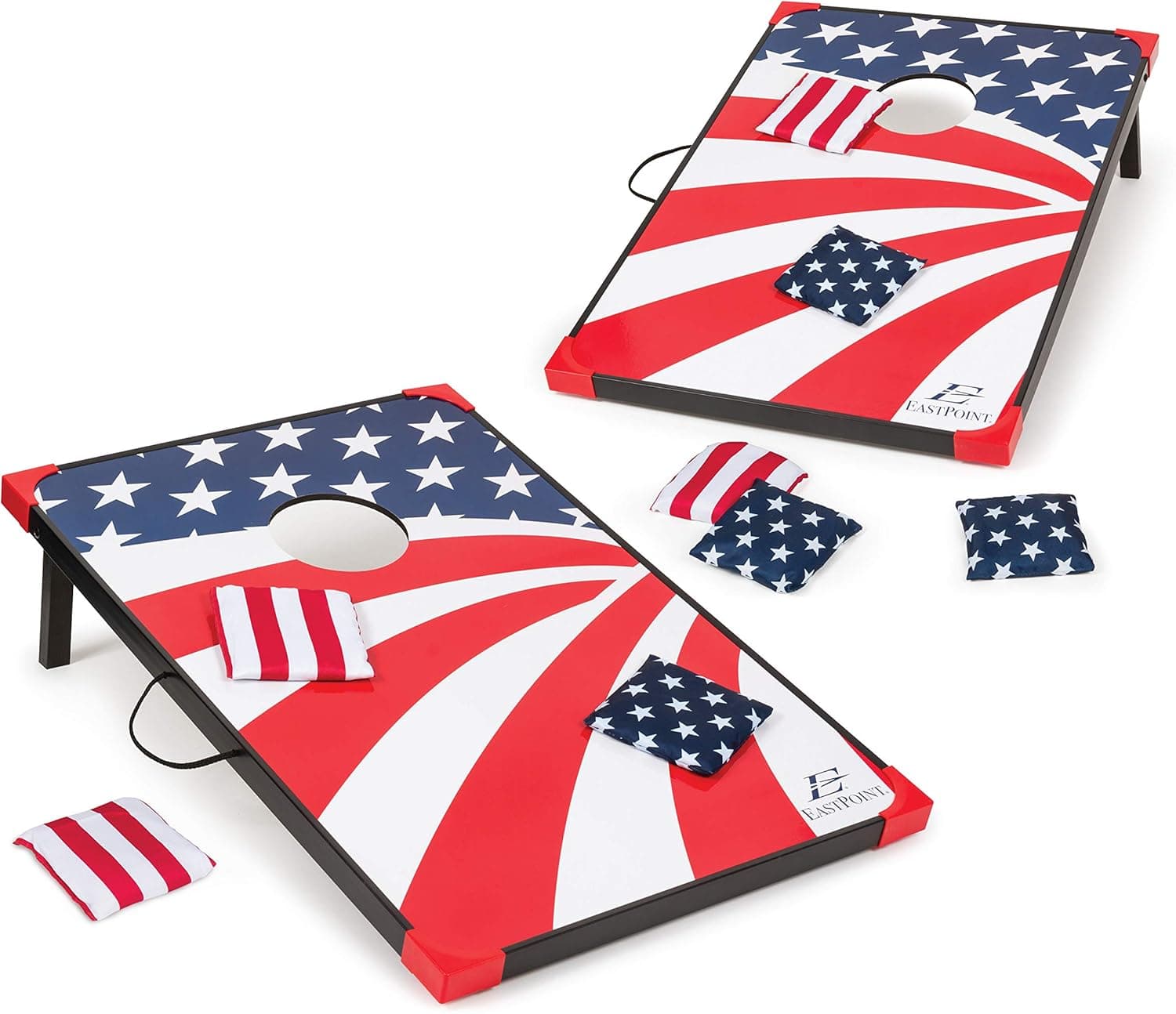 EastPoint Sports Cornhole Game Set Bean Bag Toss MDF - 2' W x 3' L - Built-In Storage, Convenient Carry Handles and 8 Premium Bean Bags