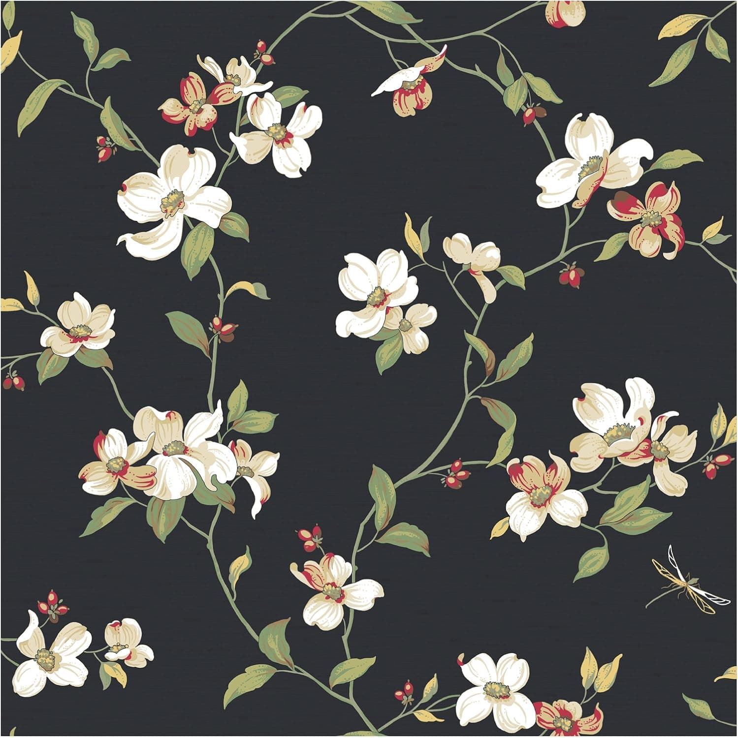 York Wallcoverings Ashford House Blooms Dogwood Removable Wallpaper, Blacks