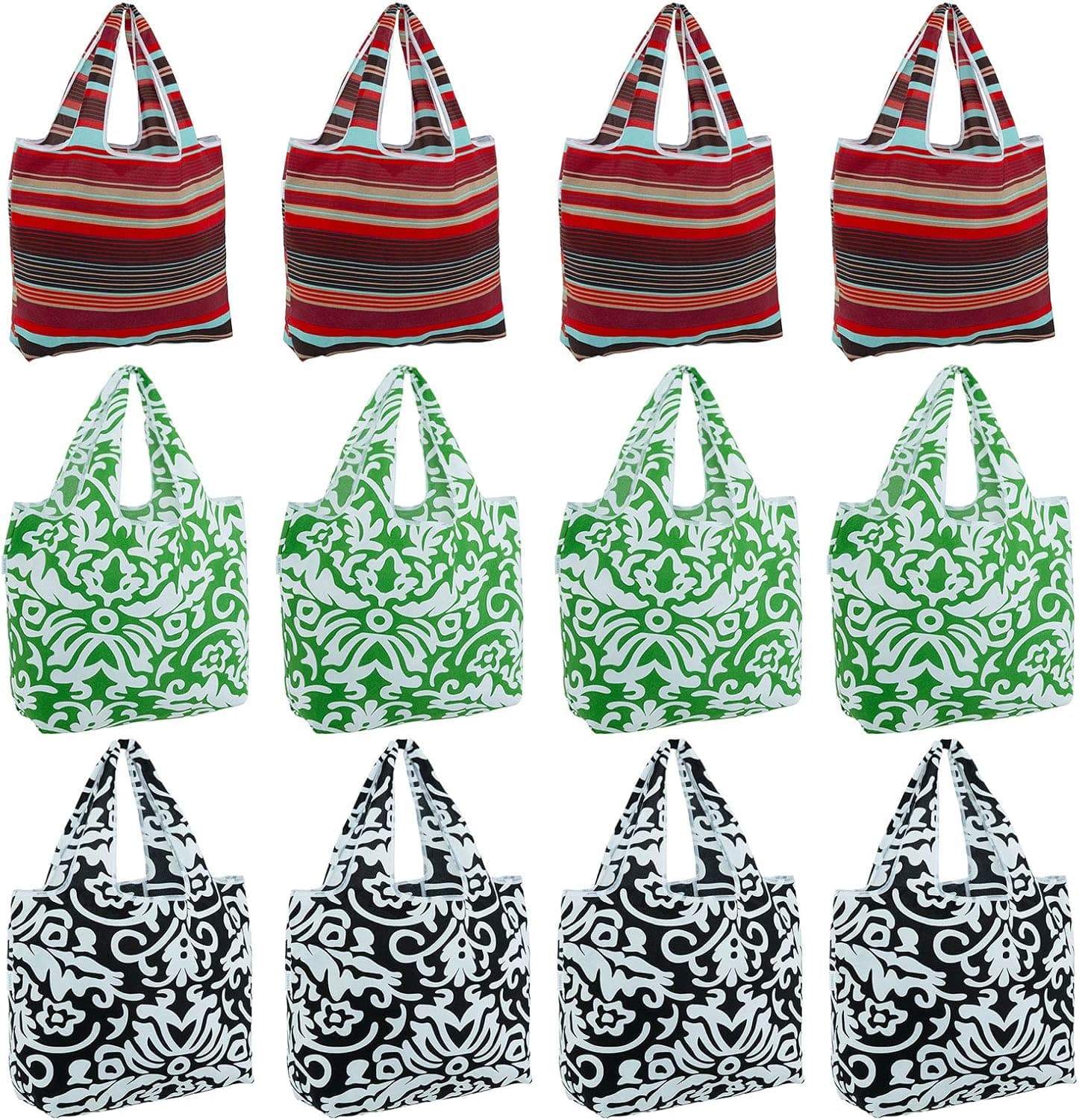 Tempera Reusable Grocery Bags, Foldable into Attached Pouch, 50 lb Heavy Duty, Machine Washable, Eco Friendly Bag with Handles, Pack of 12