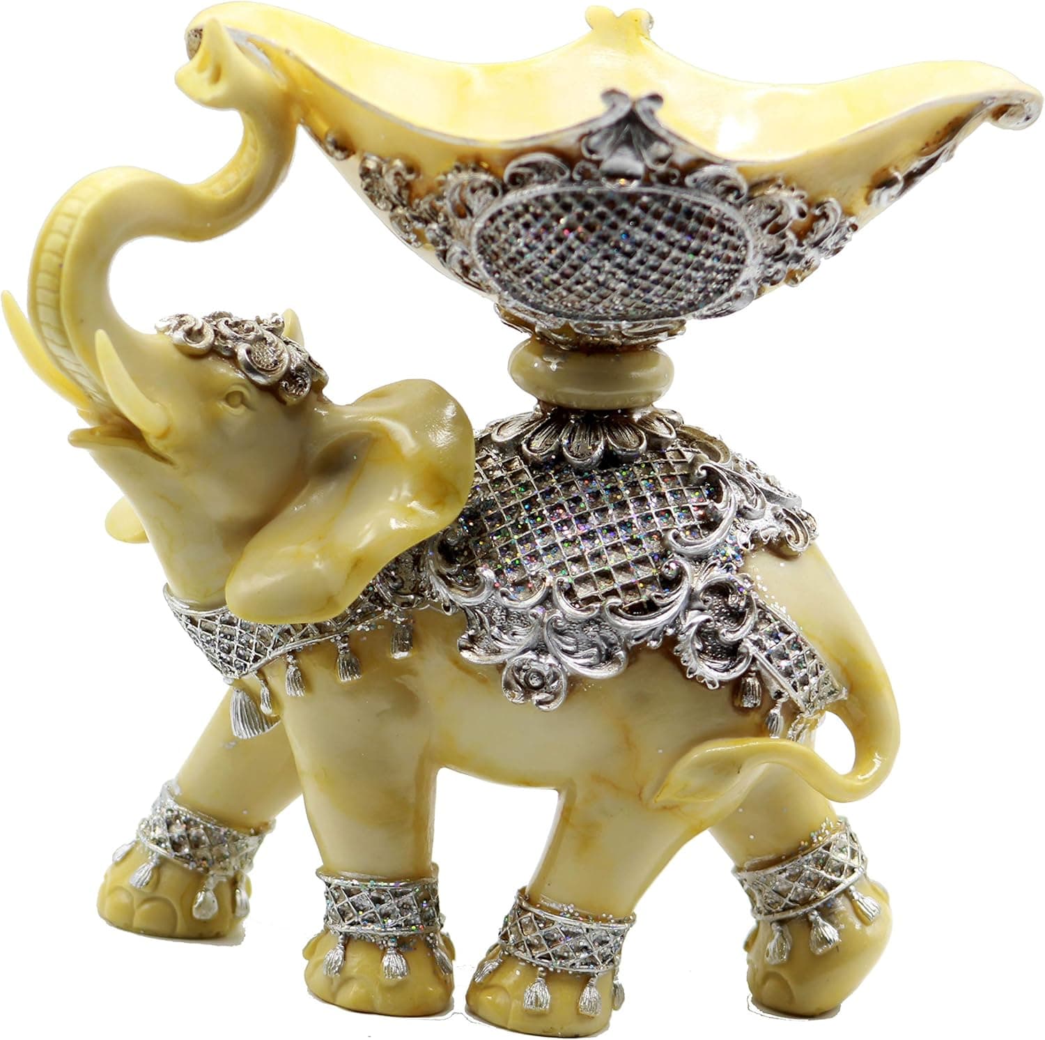 Feng Shui 9” (H) Elephant Statue with Candle Holder Trunk Facing Upwards Collectible Wealth Lucky Elephant Figurine, Perfect for Home Office Decor Gift by Crystal Collection