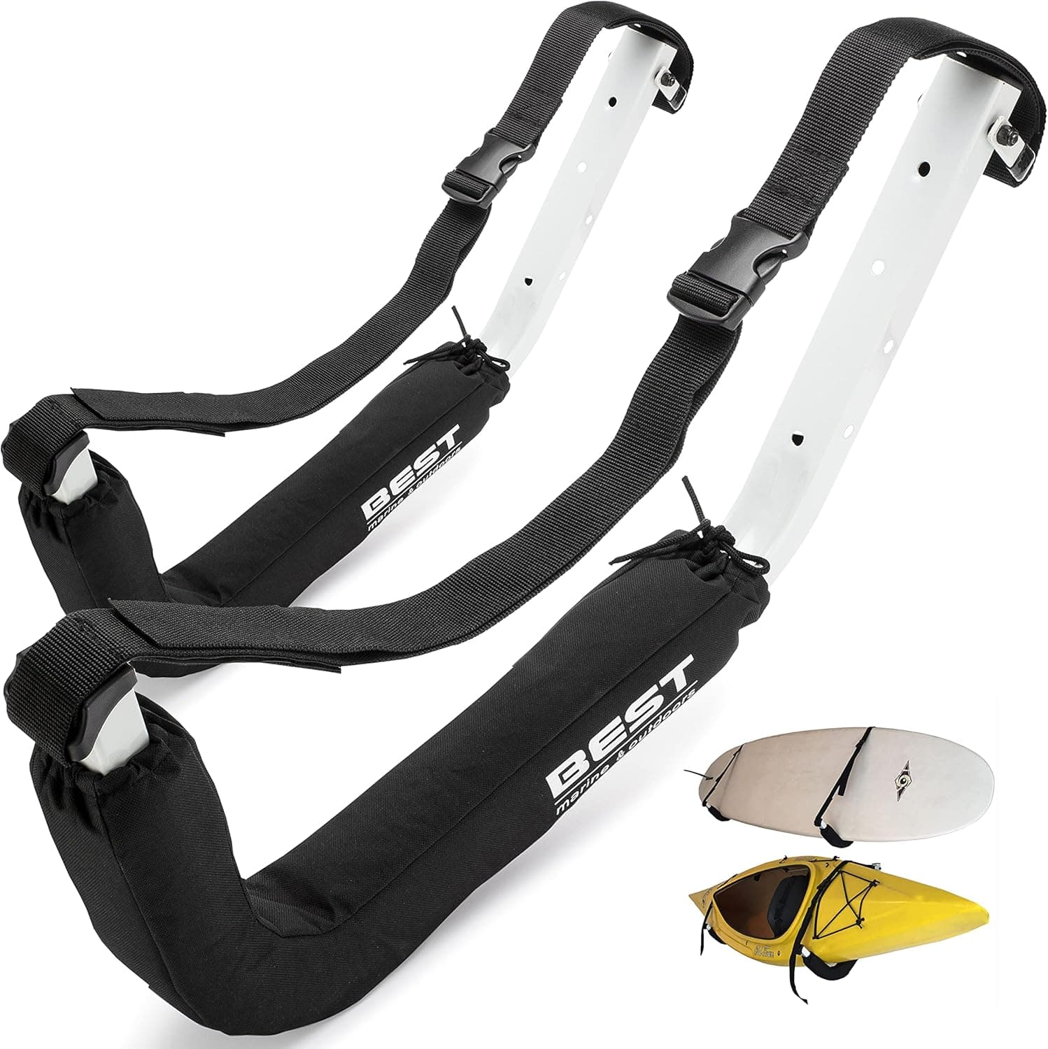 Best Marine Kayak Storage Rack | 2 Wall Mount Garage Hooks for Kayaks, SUP Paddle Board & Surfboard | Premium Indoor & Outdoor Hangers | Paddleboard & Kayaking Accessories Racks