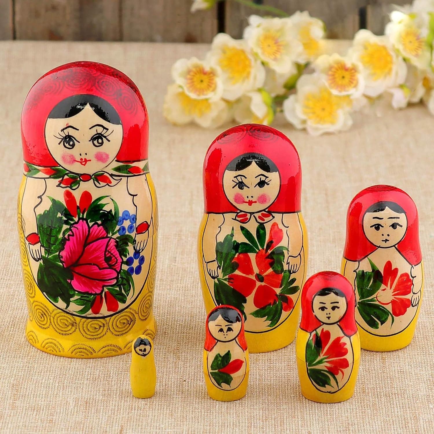AEVVV Russian Matryoshka Semenovskaya Hand Made Souvenir - Nesting Dolls Classic Russian Folk Semenov Style - Matriuskas Rusas