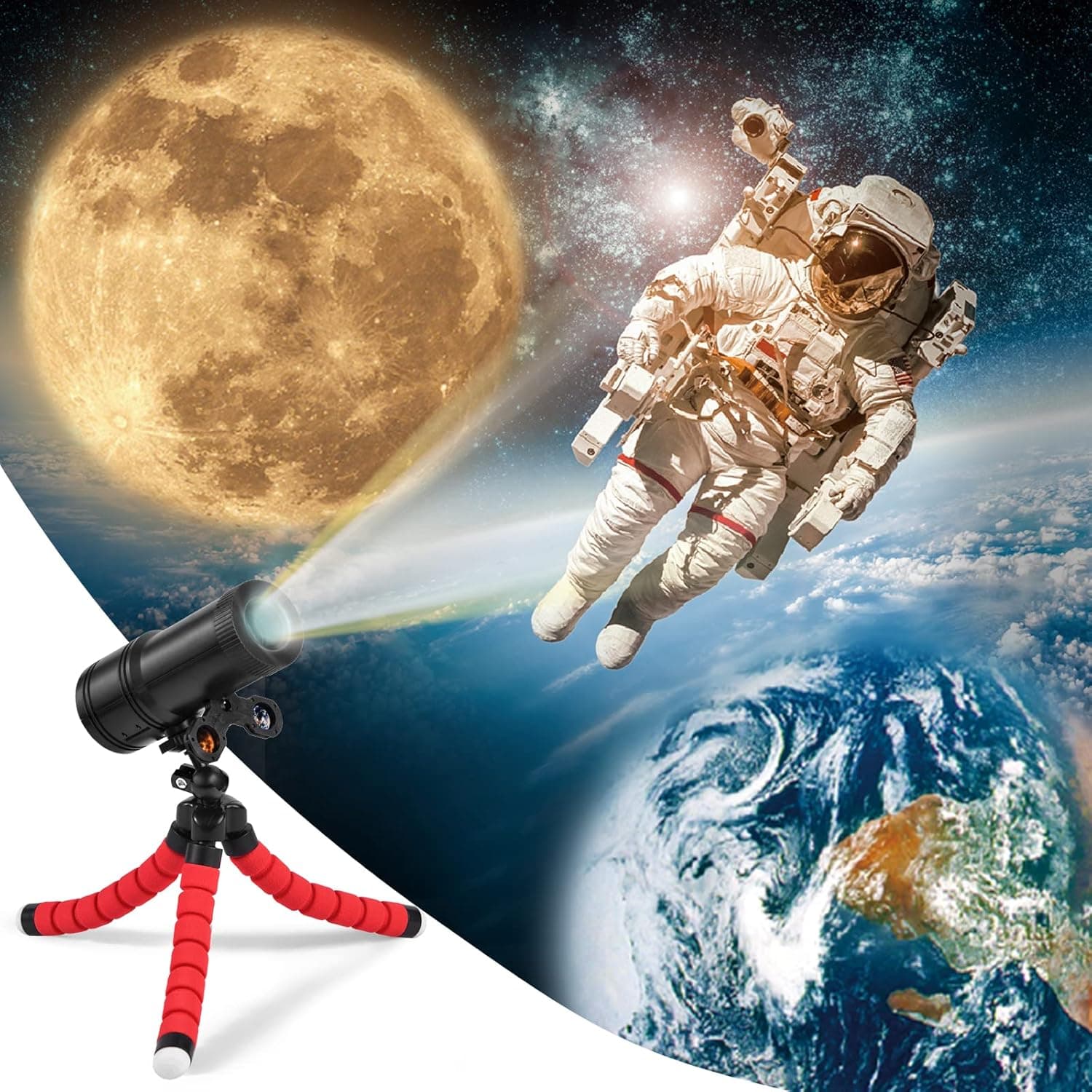 Upgrade Moon Projector Night Light,3 in 1 Focusing Projection Lamp USB Powered Astronaut/Earth/Moon Light,Romantic Large Moon lamp Atmosphere for Photography Selfie,Bedroom,Ceiling,Room Decor